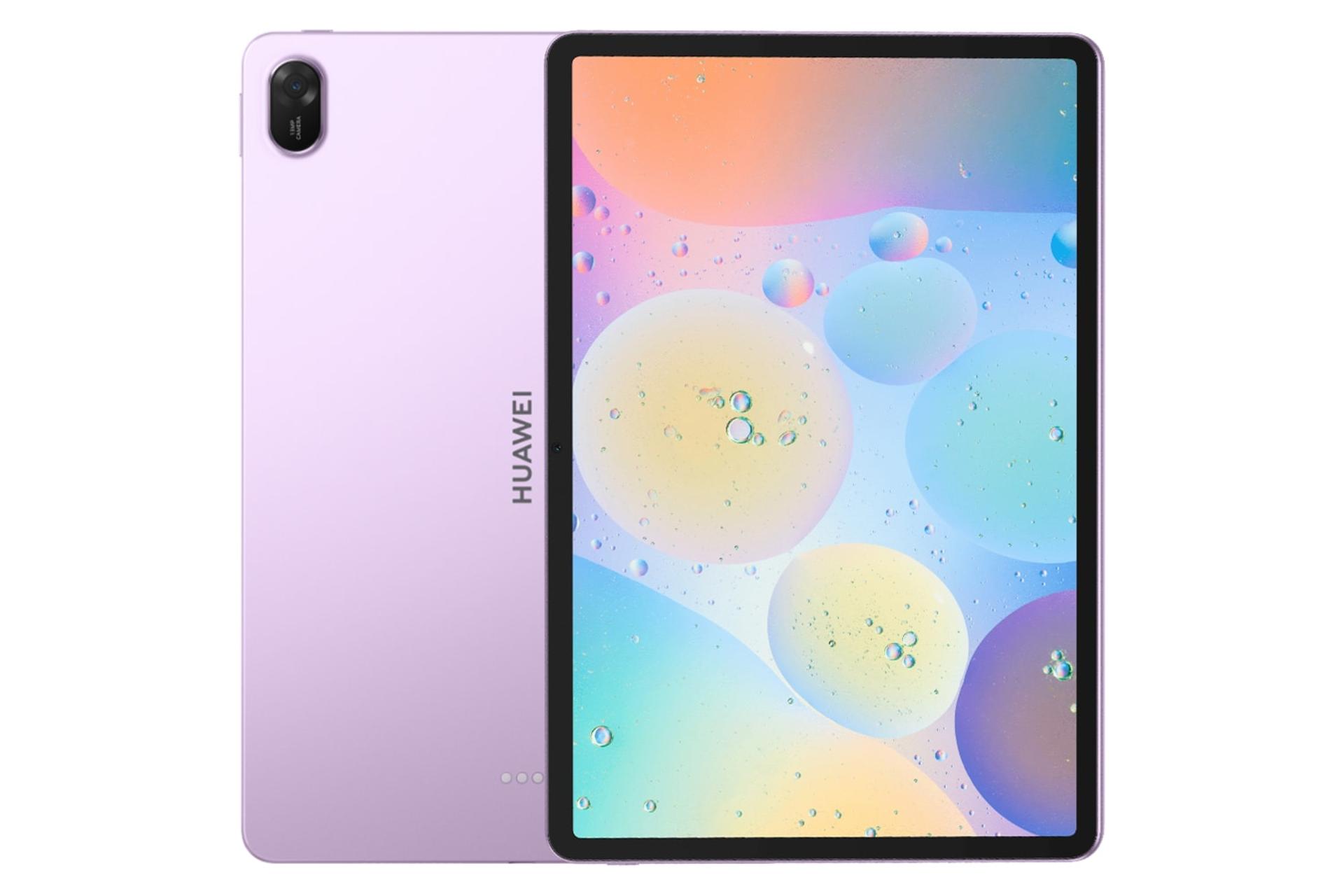 نمای کلی تبلت میت پد 11.5 هواوی نسخه 2025 / Huawei MatePad 11.5 2025 با نمایشگر روشن و نمایش دوربین و لوگوی پنل پشت
