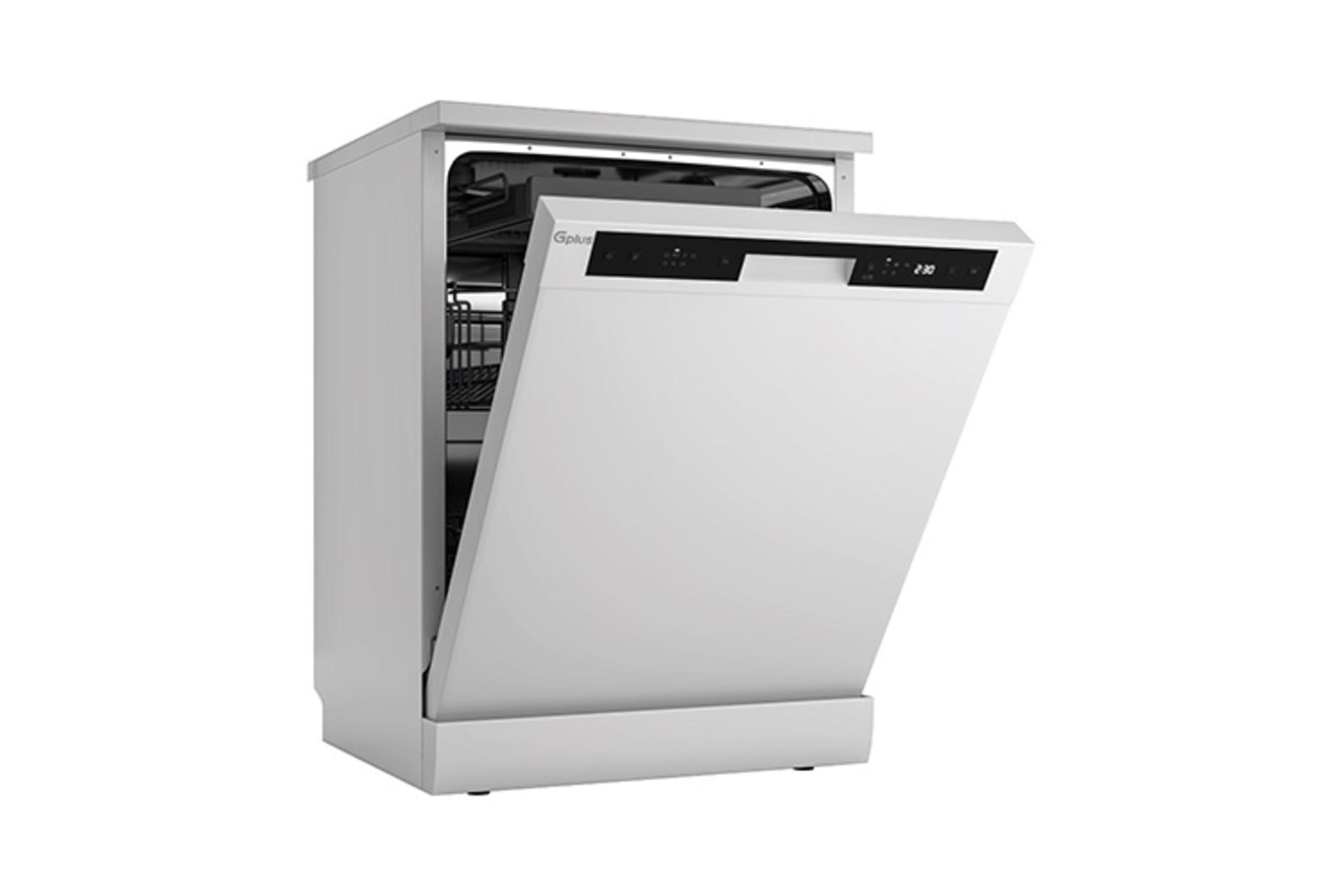 ماشین ظرفشویی جی پلاس Gplus GDW-F453 نمای جلو و جانبی درب باز
