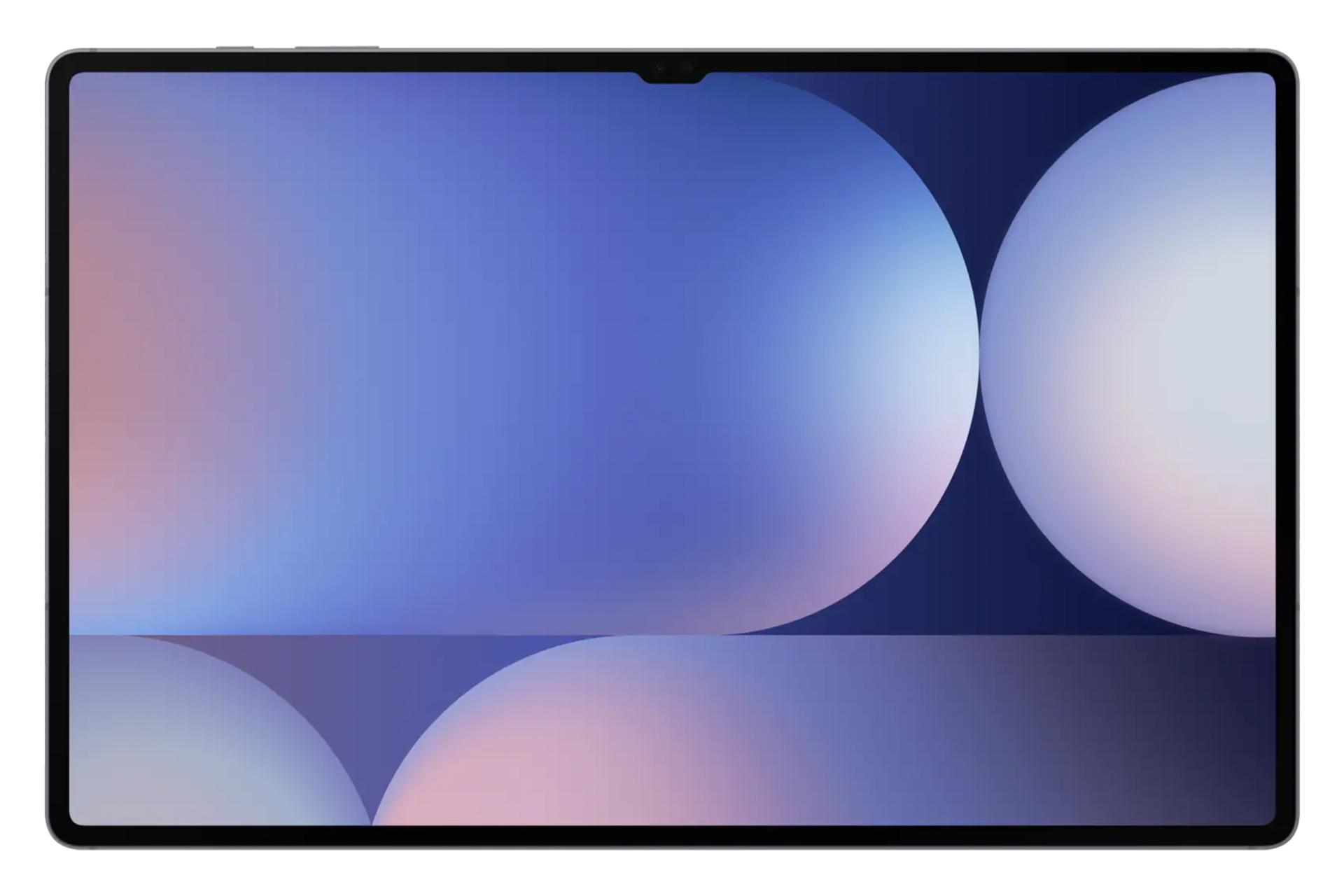 نمای پنل جلوی تبلت گلکسی تب اس 10 اولترا سامسونگ / Samsung Galaxy Tab S10 Ultra با نمایش حاشیه‌های نمایشگر و دوربین سلفی