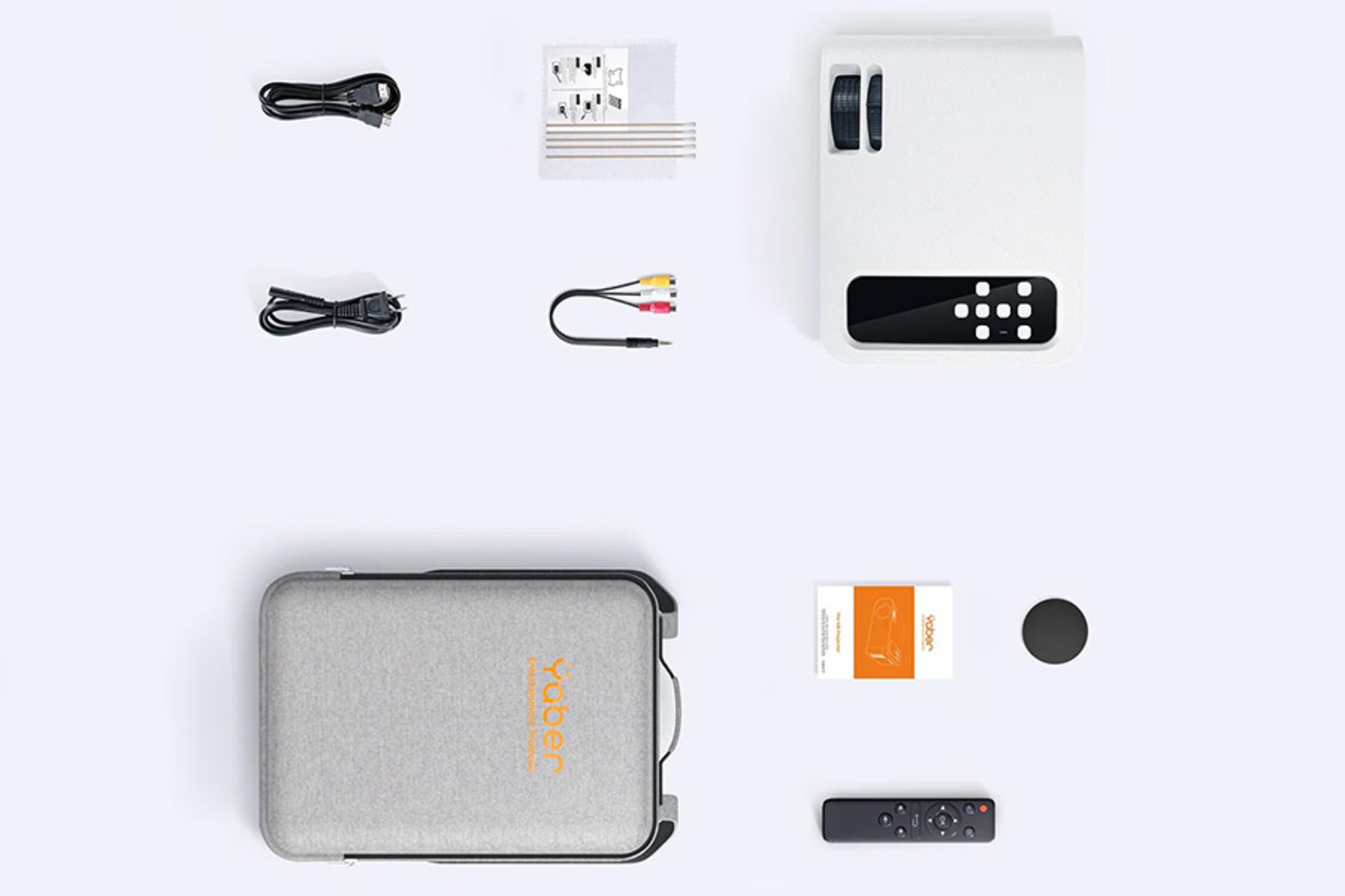 ویدیو پروژکتور یابر Yaber Pro V8 نمای لوازم همراه