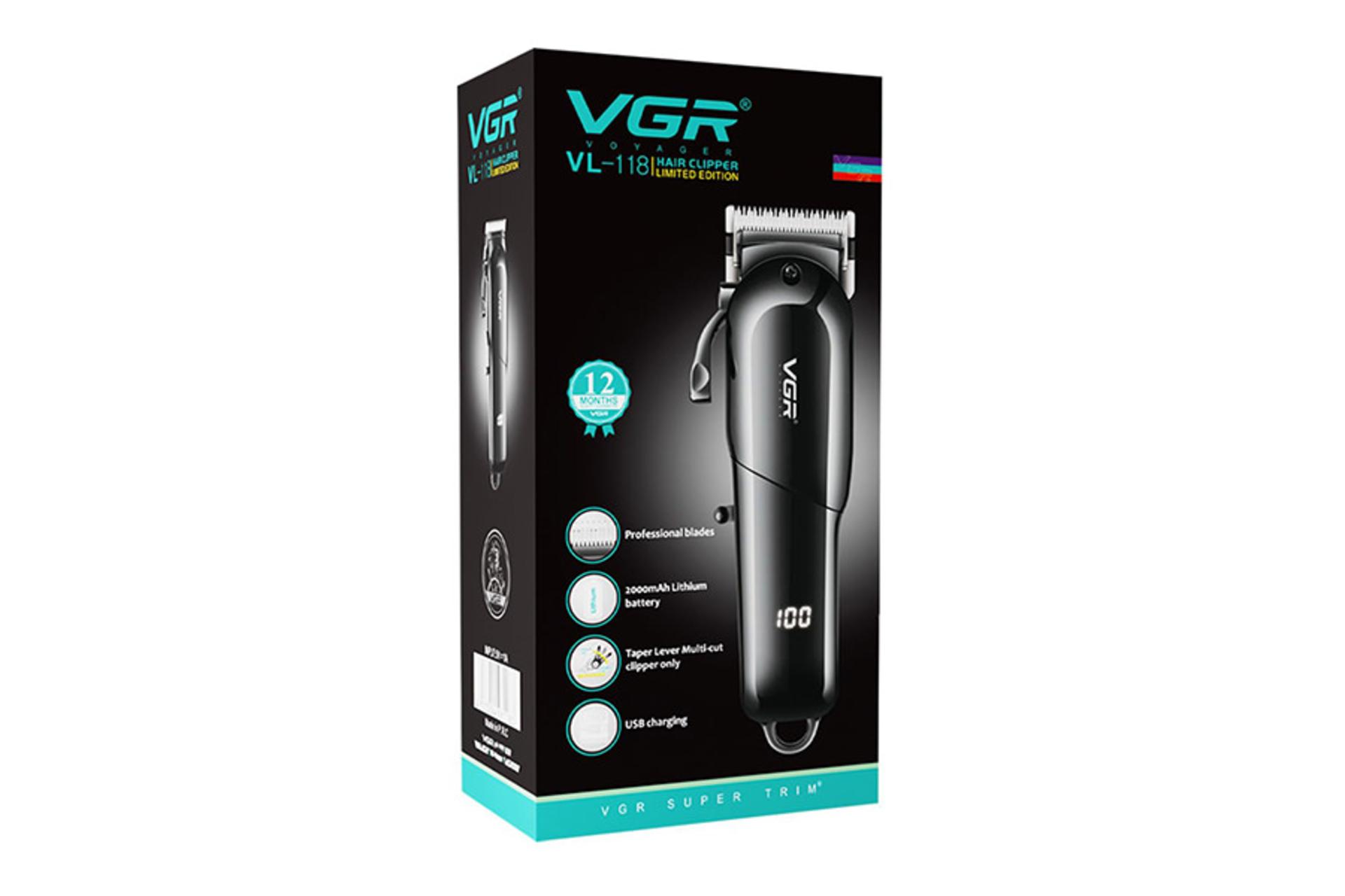 ماشین اصلاح وی جی آر VGR V-118 نمای جعبه و بسته بندی