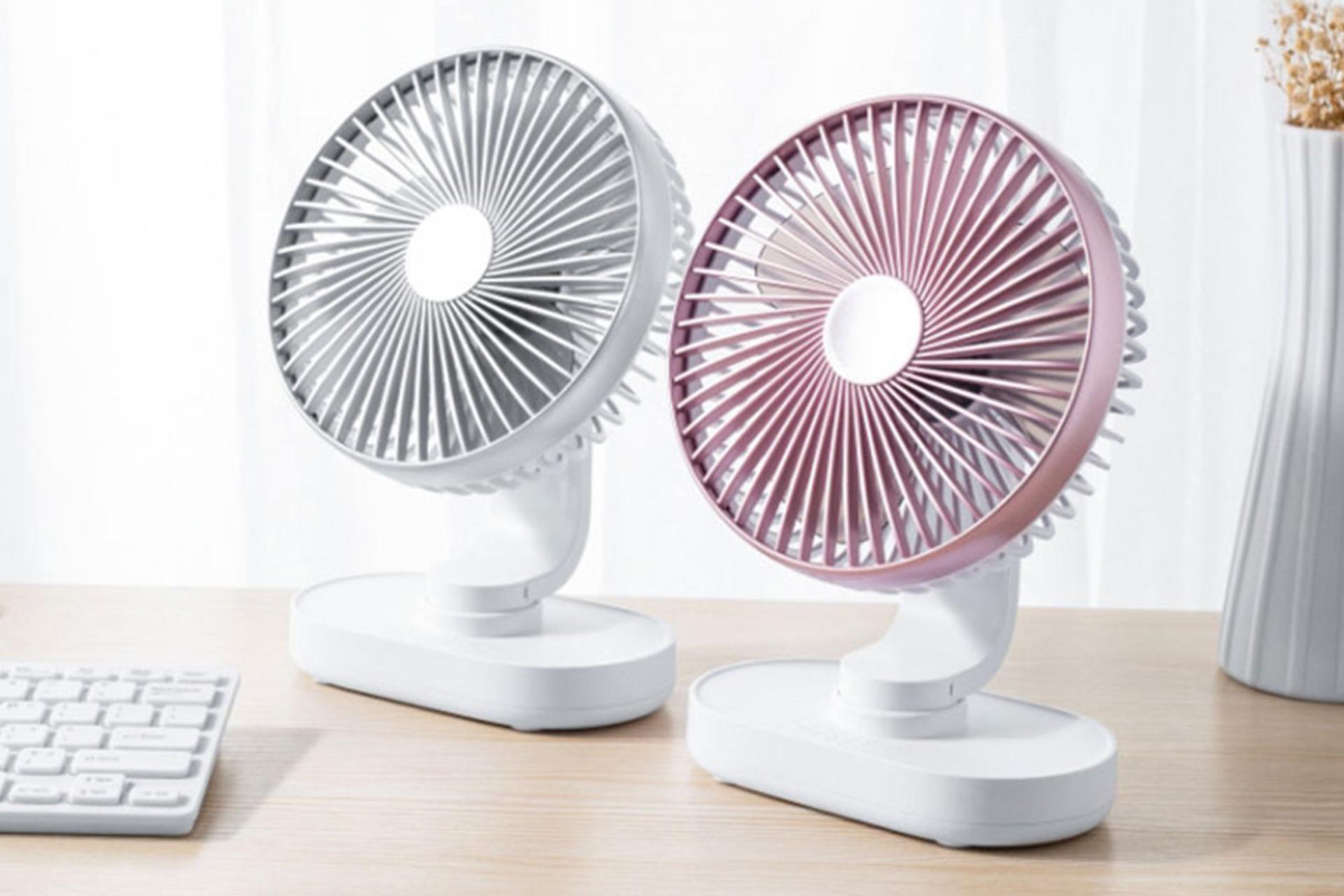 نمای کناری پنکه کوچک رومیزی Mini Fan Automatic Shaking Head