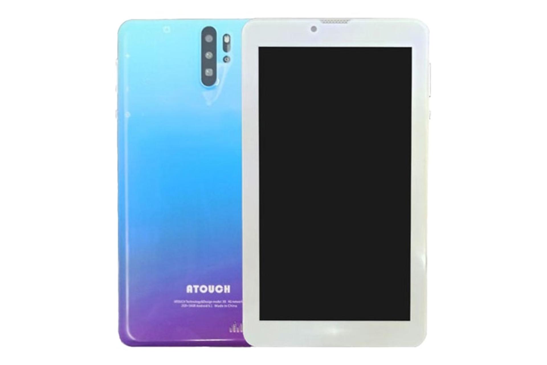 نمای کلی تبلت اتاچ X8 با نمایش پنل جلو و لوگو و دوربین پنل پشت