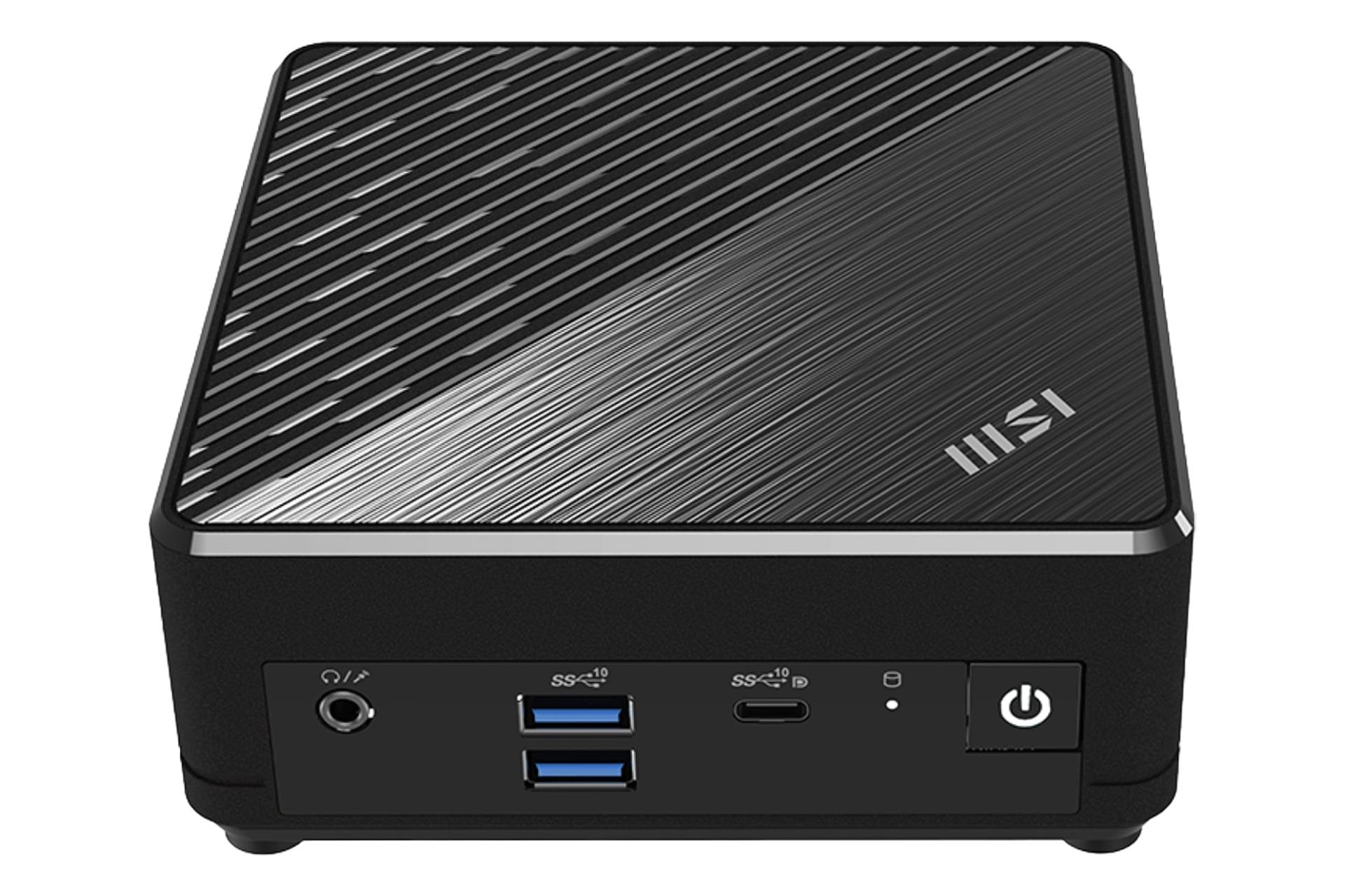 نمای پنل جلو و بالای کامپیوتر کوچک Cubi N ADL ام اس آی با نمایش درگاه‌ها، لوگو و منافذ هوا