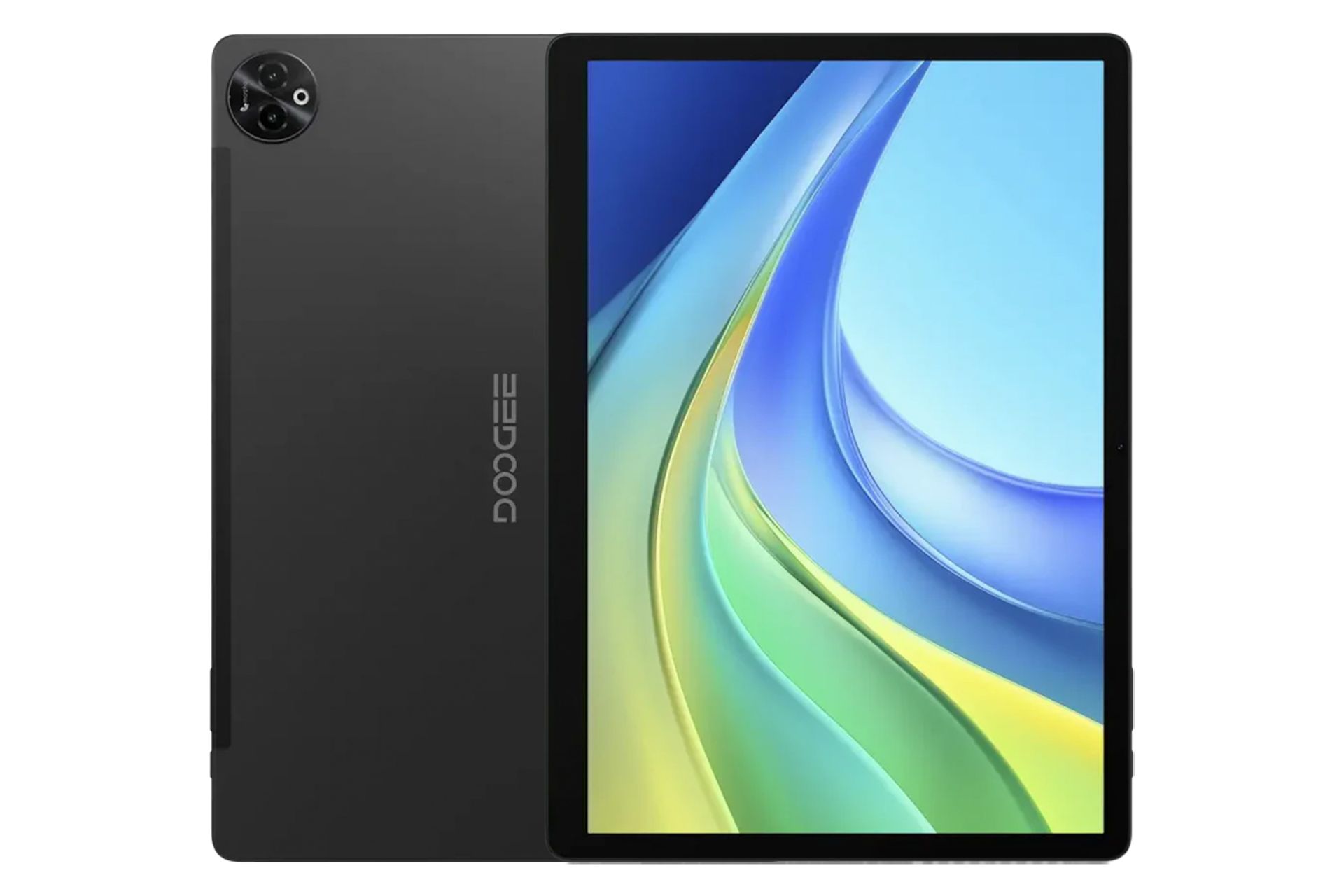 نمای کلی تبلت تب E3 مکس دوجی / Doogee Tab E3 Max با نمایشگر روشن و نمایش لوگو و دوربین پنل پشت
