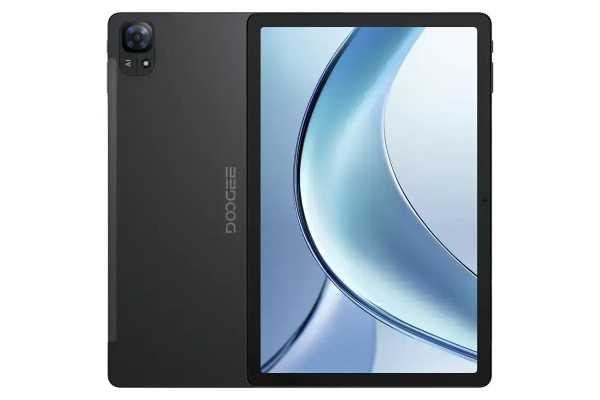 نمای کلی تبلت تب E3 دوجی / Doogee Tab E3 با نمایشگر روشن و نمایش لوگو و دوربین