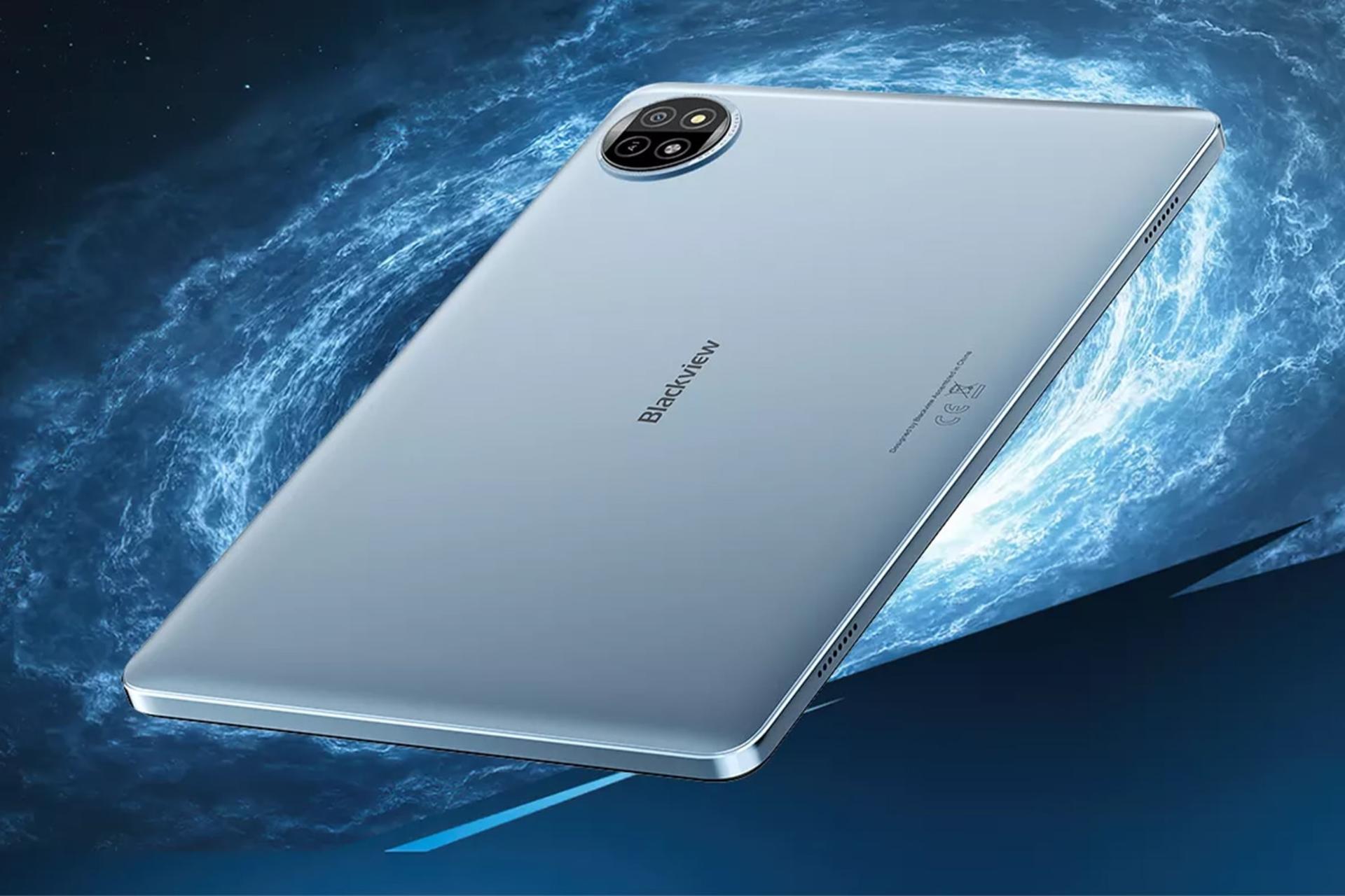 نمای نیمرخ پنل پشت تبلت تب 20 WiFi بلک ویو / Blackview Tab 20 WiFi با نمایش لبه‌ها رنگ آبی