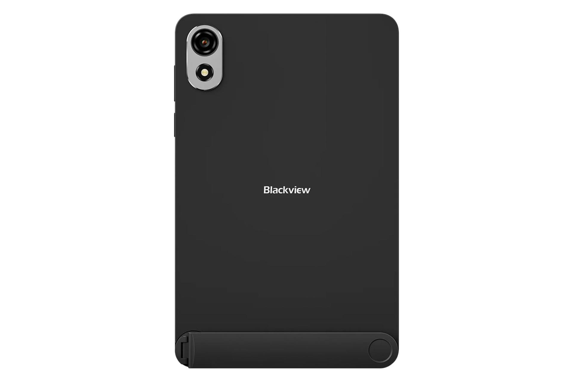 نمای پنل پشت تبلت Zeno 1 بلک ویو / Blackview Zeno 1 با نمایش لوگو، استند و دوربین رنگ مشکی