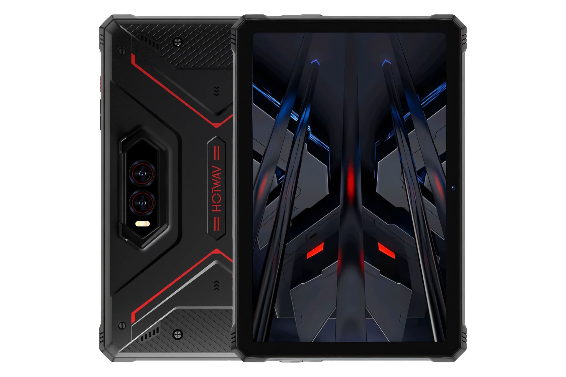 نمای کلی تبلت R9 پلاس هات ویو / HOTWAV R9 Plus با نمایشگر روشن و نمایش لوگو و دوربین پنل پشت