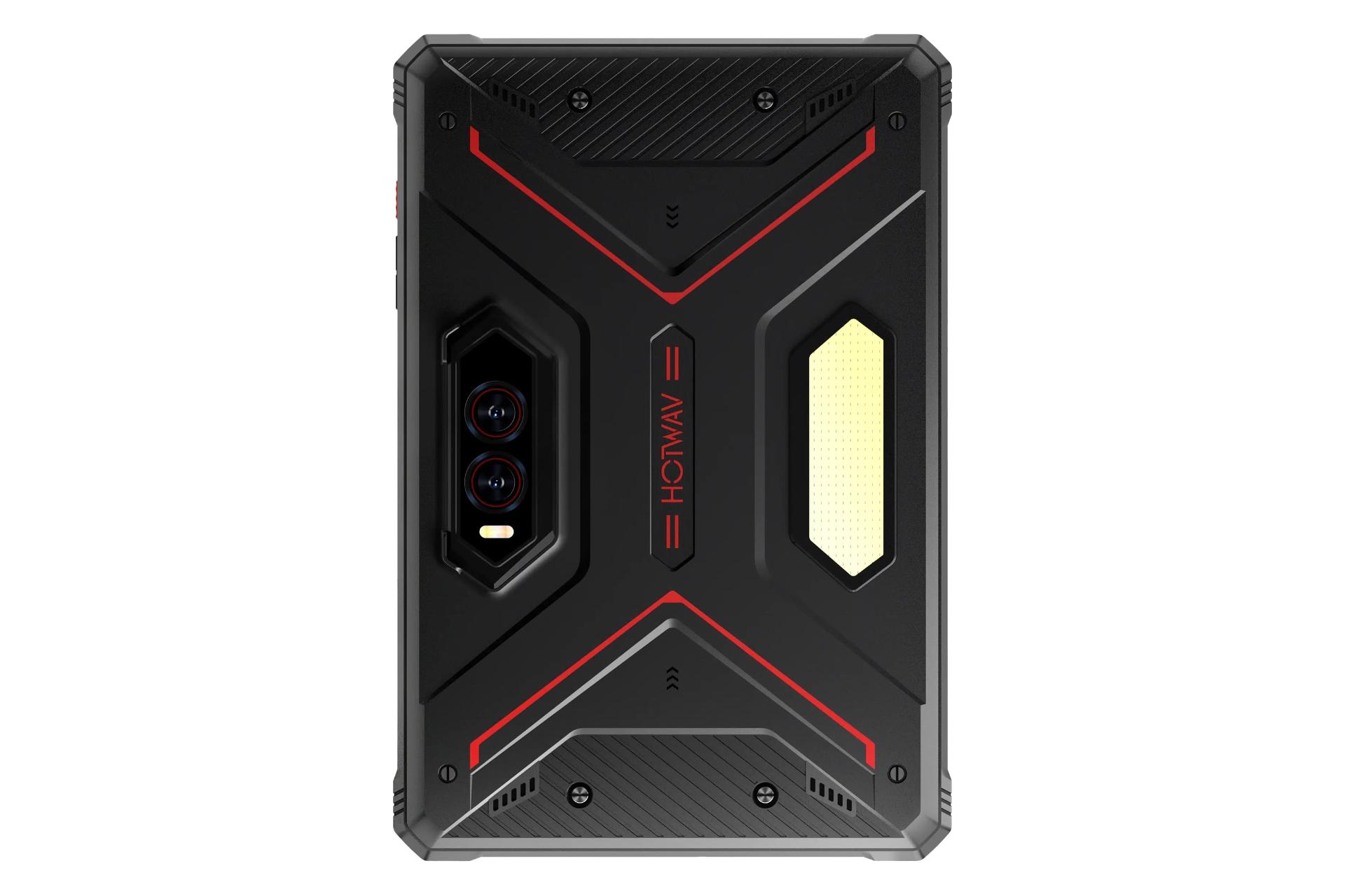 نمای پنل پشت تبلت R9 پلاس هات ویو / HOTWAV R9 Plus با نمایش لوگو و دوربین رنگ مشکی و قرمز