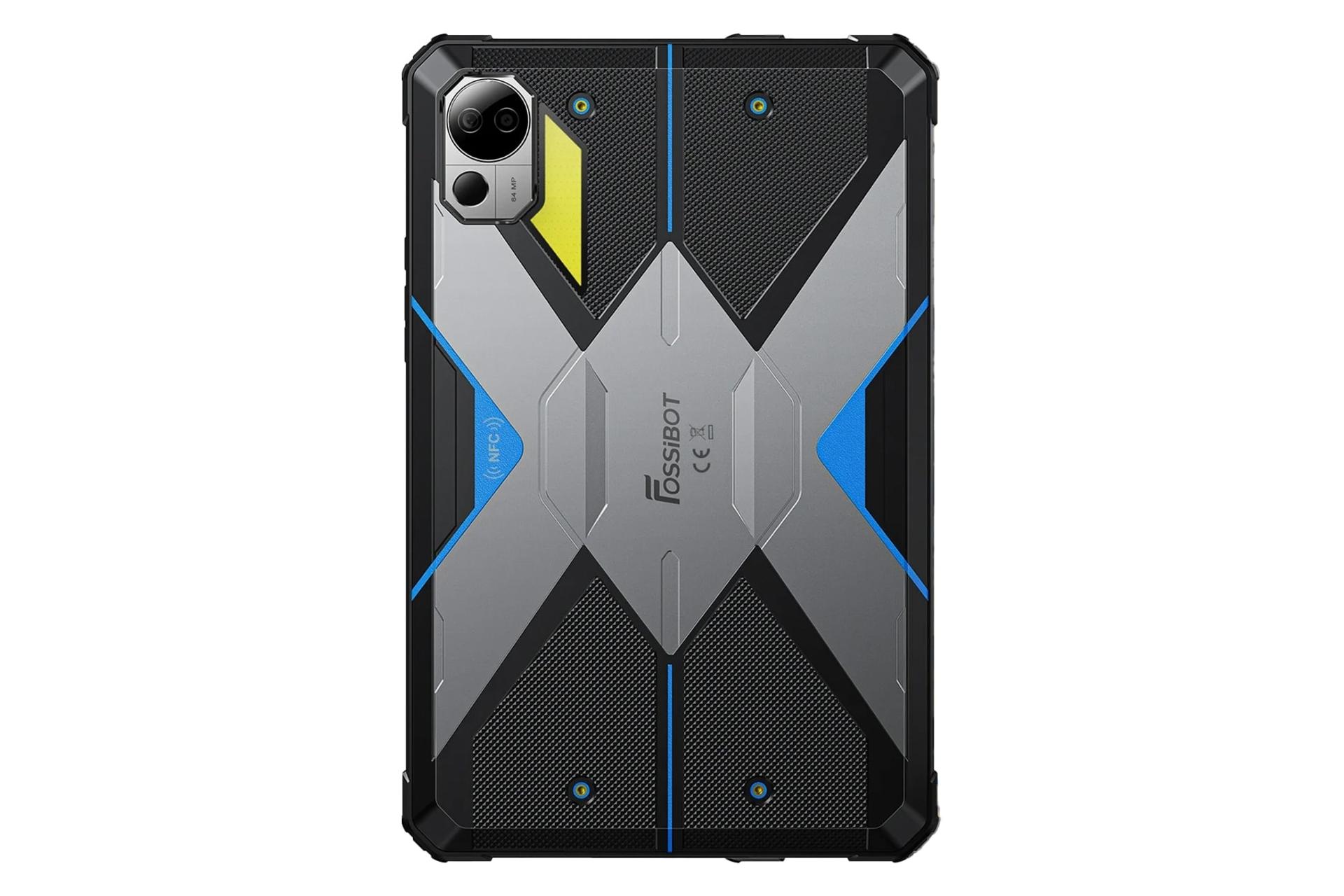 نمای پنل پشت تبلت فوسیبات DT3 با نمایش لوگو و دوربین پنل پشت رنگ خاکستری و آبی