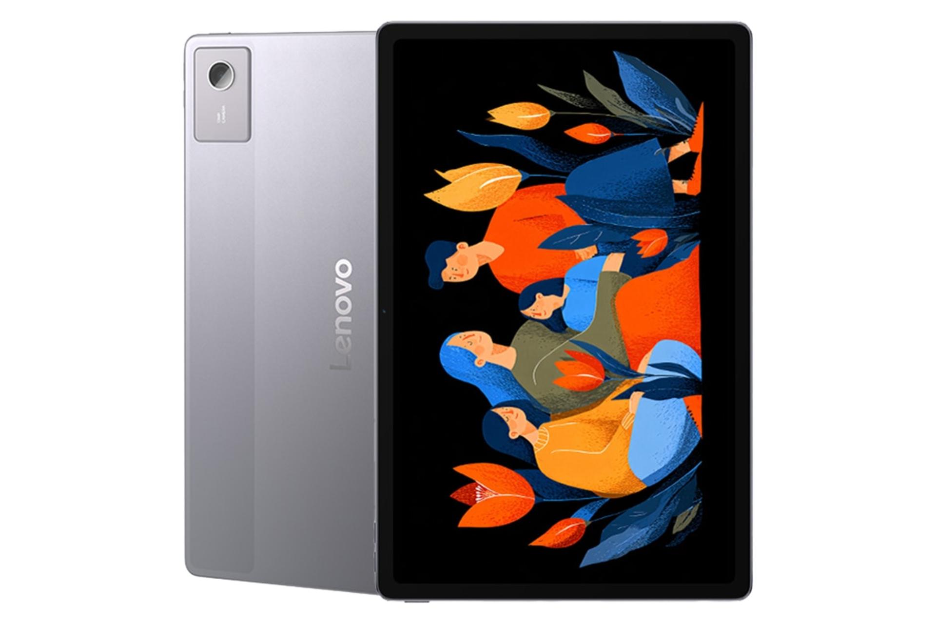 نمای کلی تبلت Xiaoxin پد 12.1 لنوو / Lenovo Xiaoxin Pad 12.1 با نمایشگر روشن و نمایش لوگو و دوربین پنل پشت