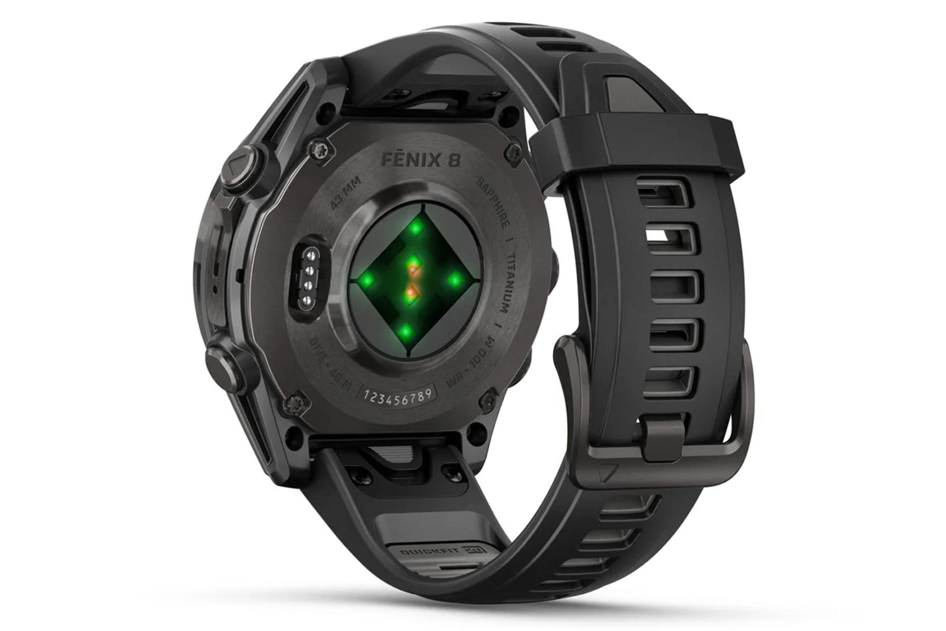 نمای پشت ساعت هوشمند گارمین فنیکس 8 مدل 43 میلی‌متری