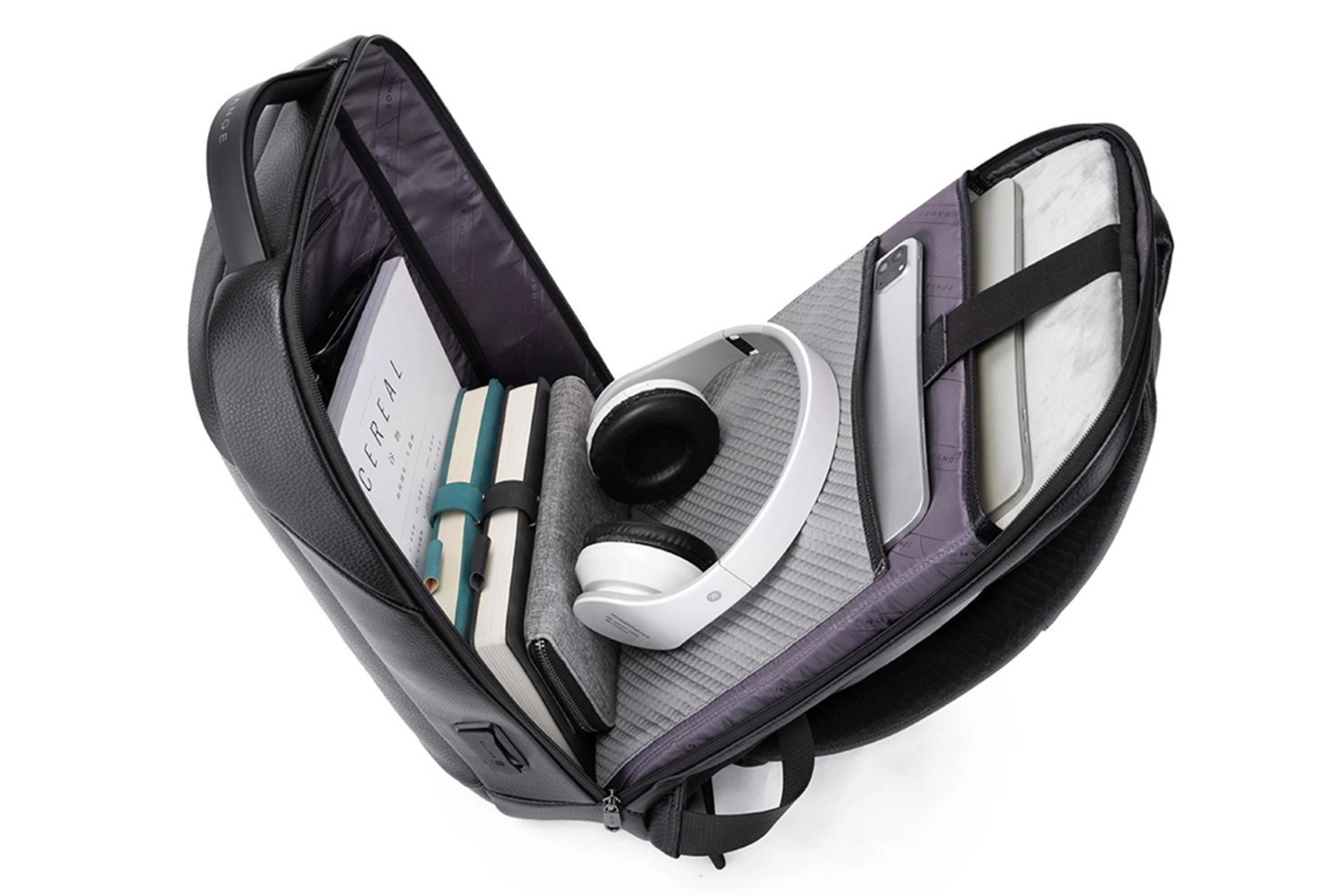 نمای داخل کیف لپ تاپ کوله پشتی لپ تاپ بنج 6621 مناسب 15.6 اینچ