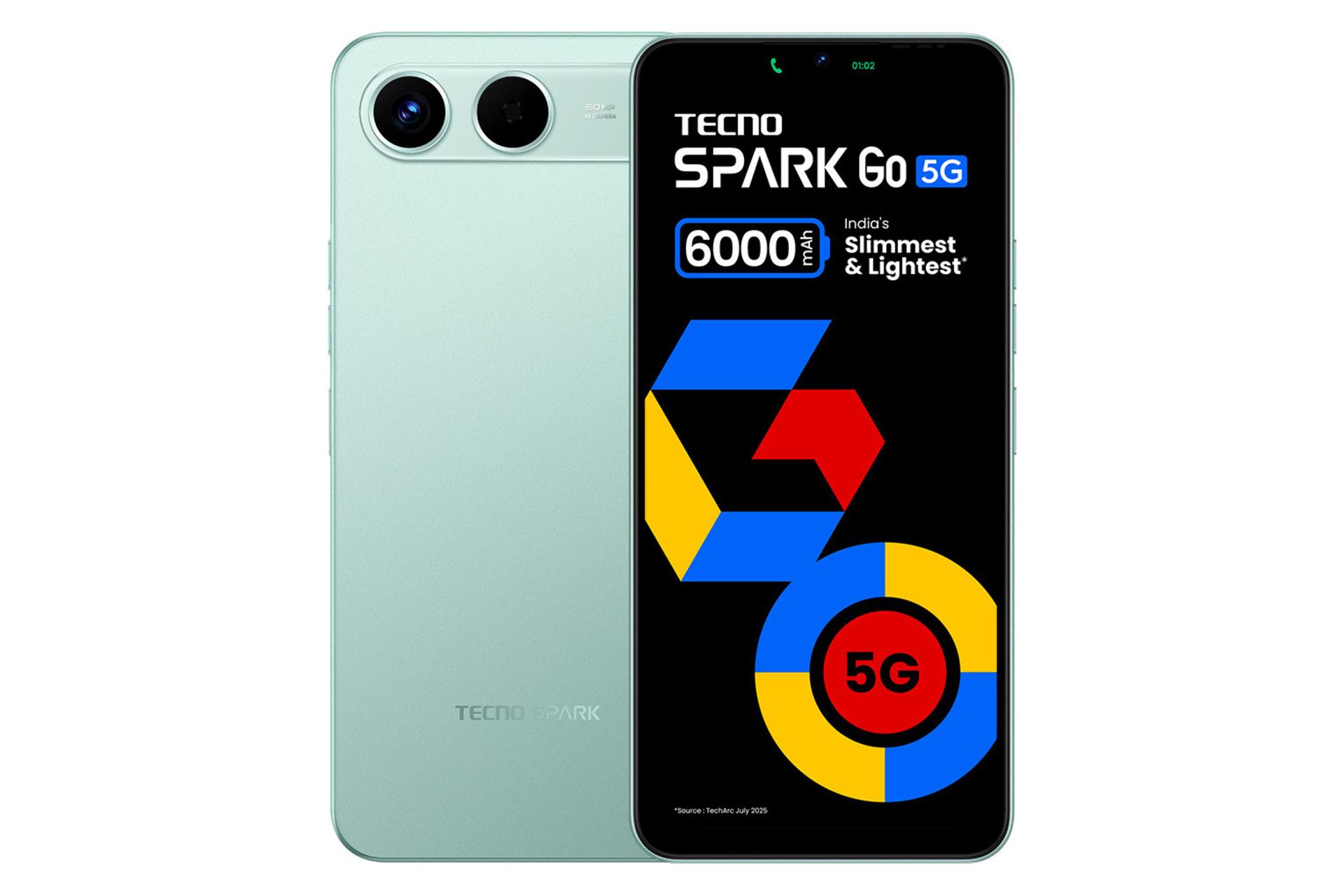 پنل جلو و پشت گوشی موبایل اسپارک Go تکنو 5G سبز / Tecno Spark Go 5G