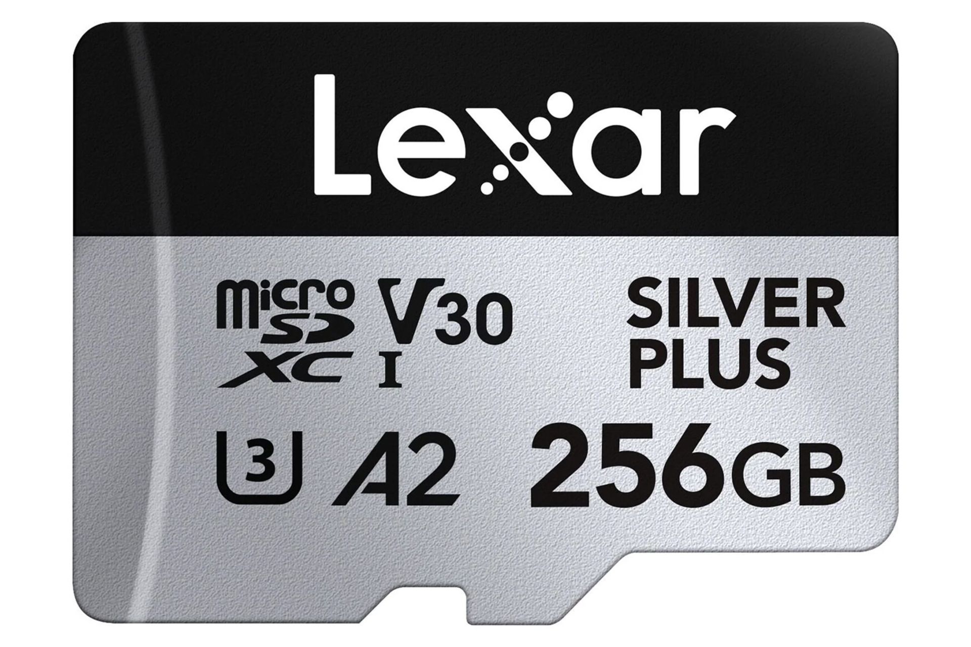 ابعاد و اندازه کارت حافظه لکسار microSDXC با ظرفیت 256 گیگابایت مدل Professional SILVER PLUS A2 V30