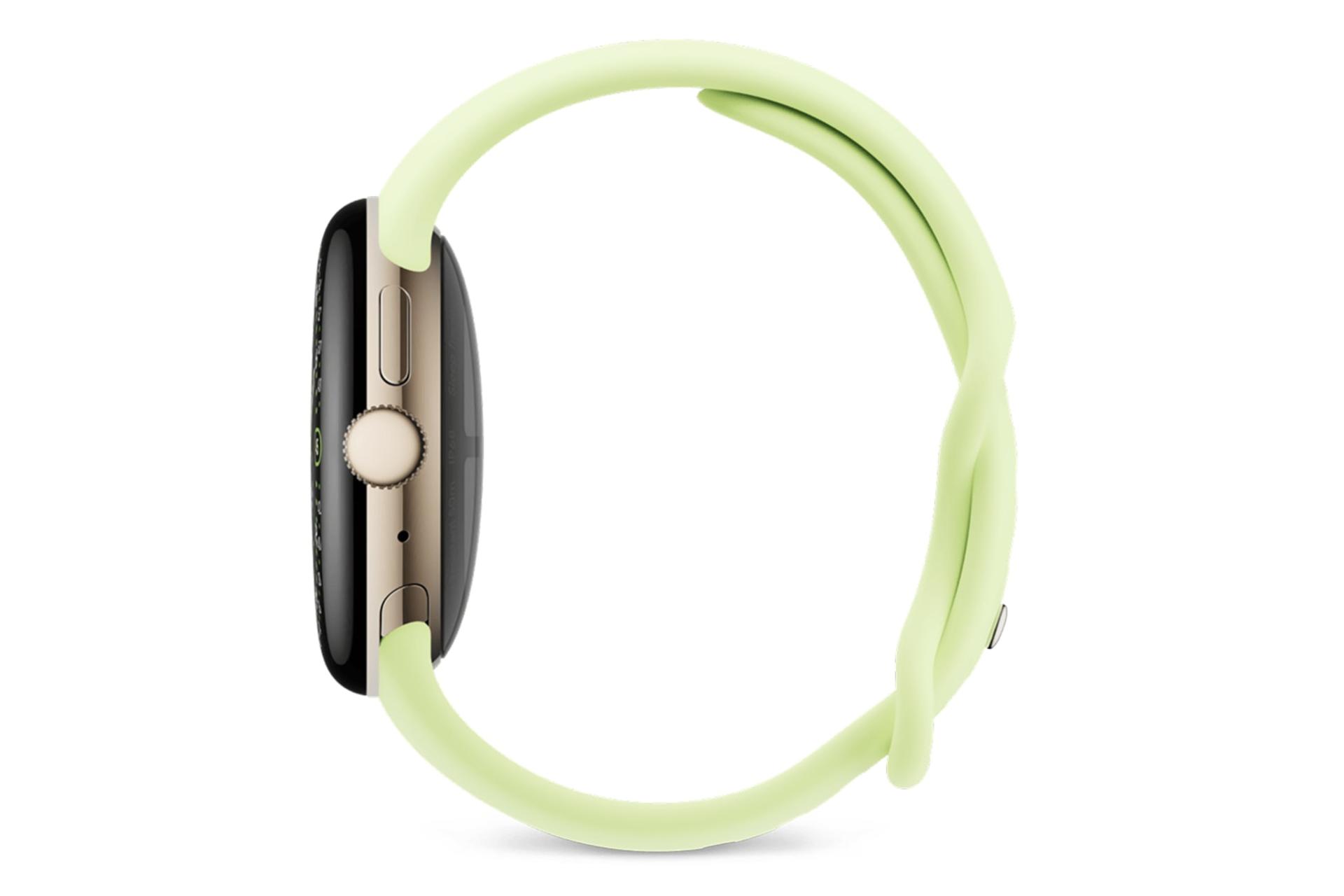 نمای جانبی ساعت هوشمند پیکسل واچ 4 گوگل نسخه 41 میلی‌متری طلایی / Google Pixel Watch 4 41mm