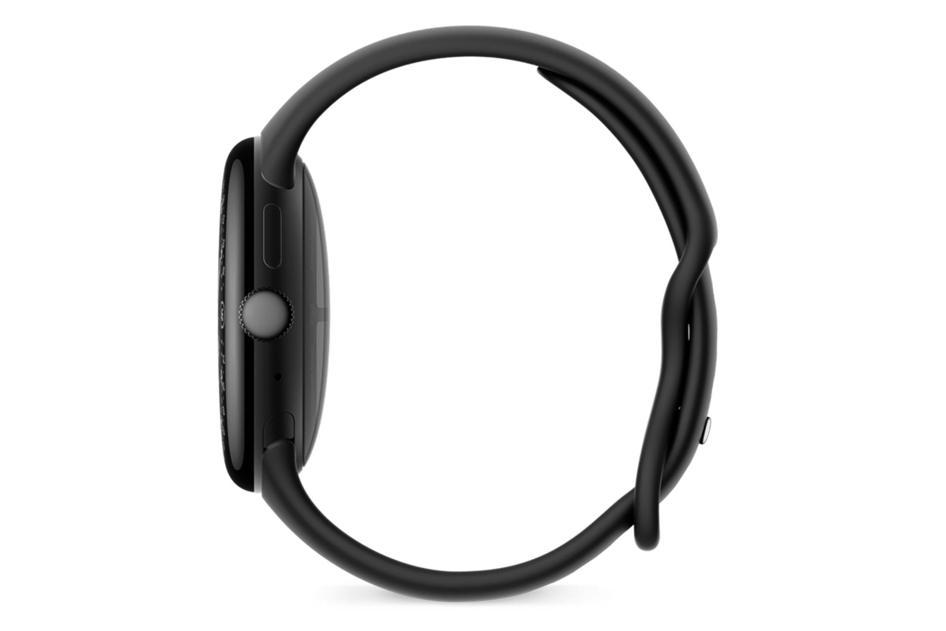 نمای جانبی ساعت هوشمند پیکسل واچ 4 گوگل نسخه 45 میلی‌متری مشکی / Google Pixel Watch 4 45mm