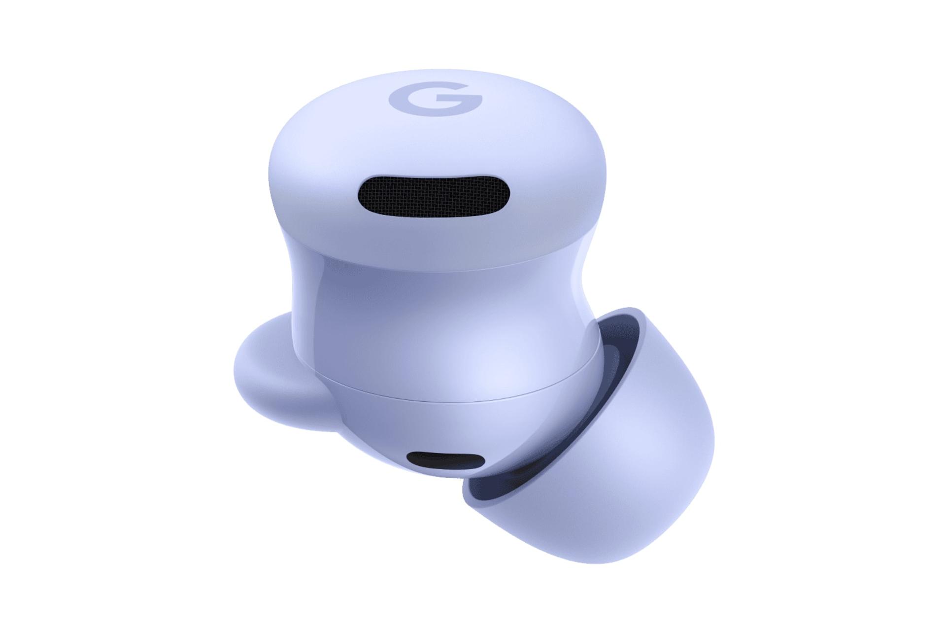 ایرباد بی سیم گوگل پیکسل بادز 2a ارغوانی از نمای جانبی / Google Pixel Buds 2a