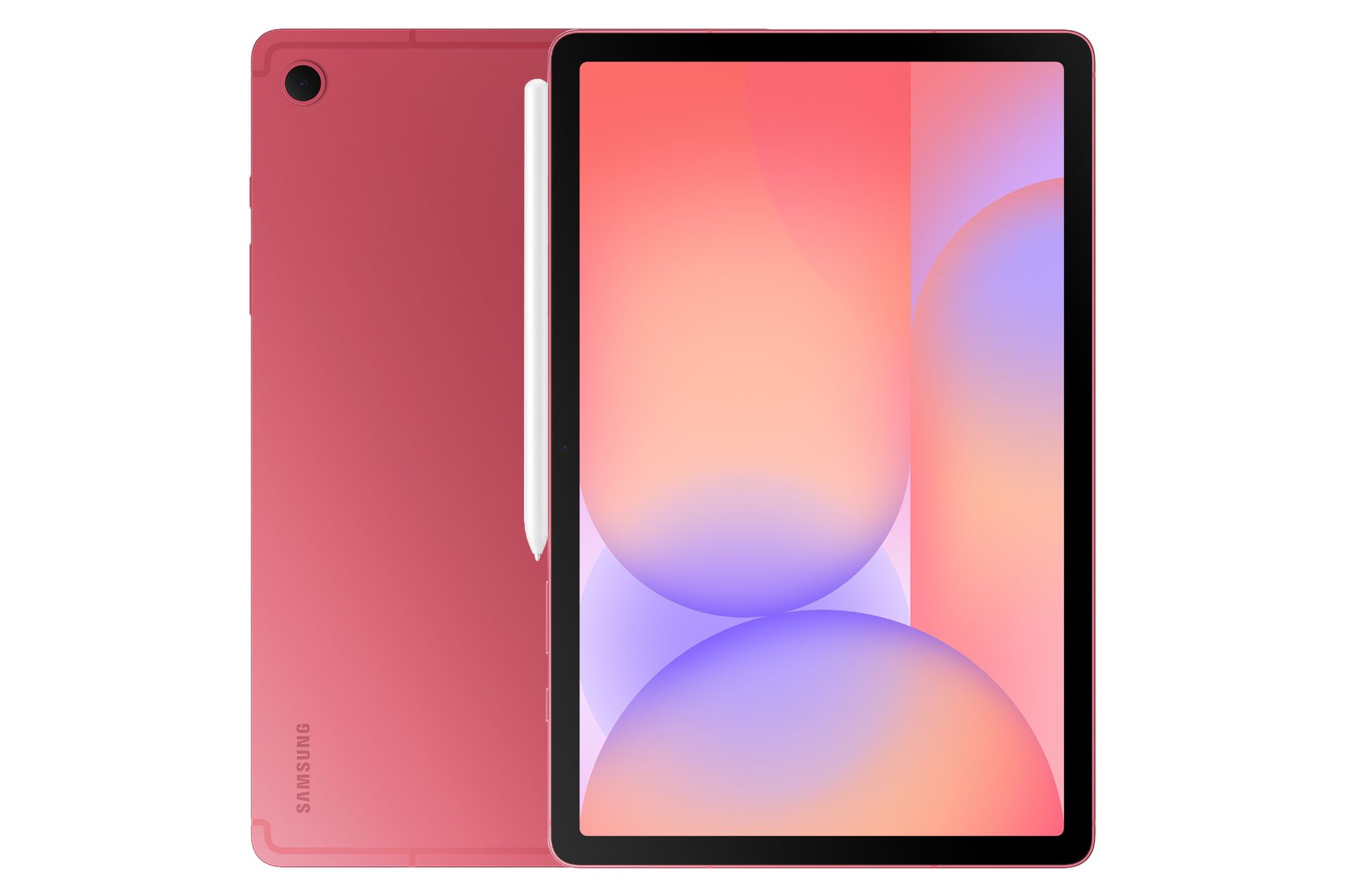 نمای کلی تبلت گلکسی تب S10 Lite سامسونگ / Samsung Galaxy Tab S10 Lite با نمایشگر روشن و نمایش قلم، دوربین و لوگوی پنل پشت