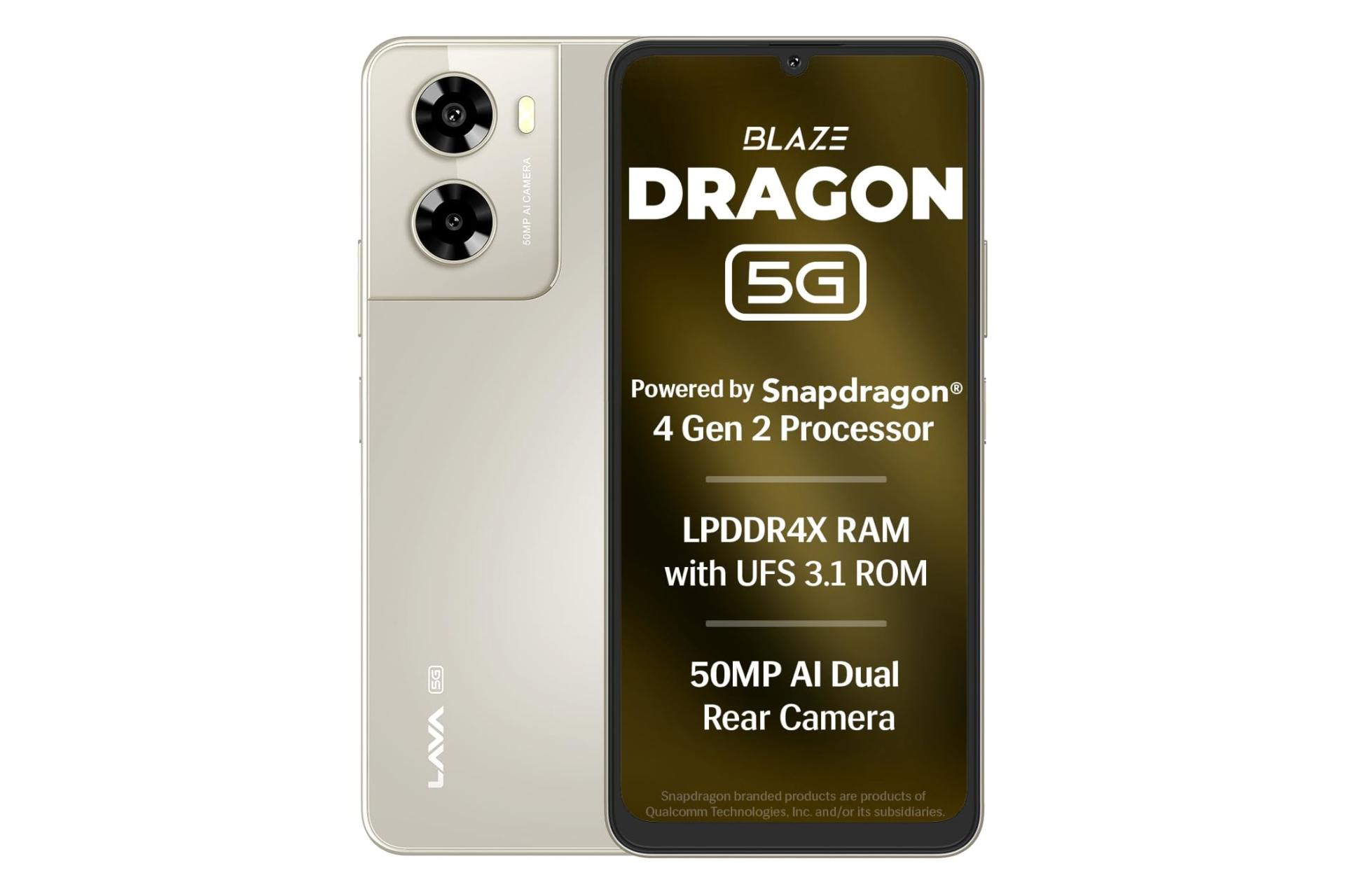 پنل جلو و پشت گوشی موبایل لاوا Lava Blaze Dragon طلایی روشن