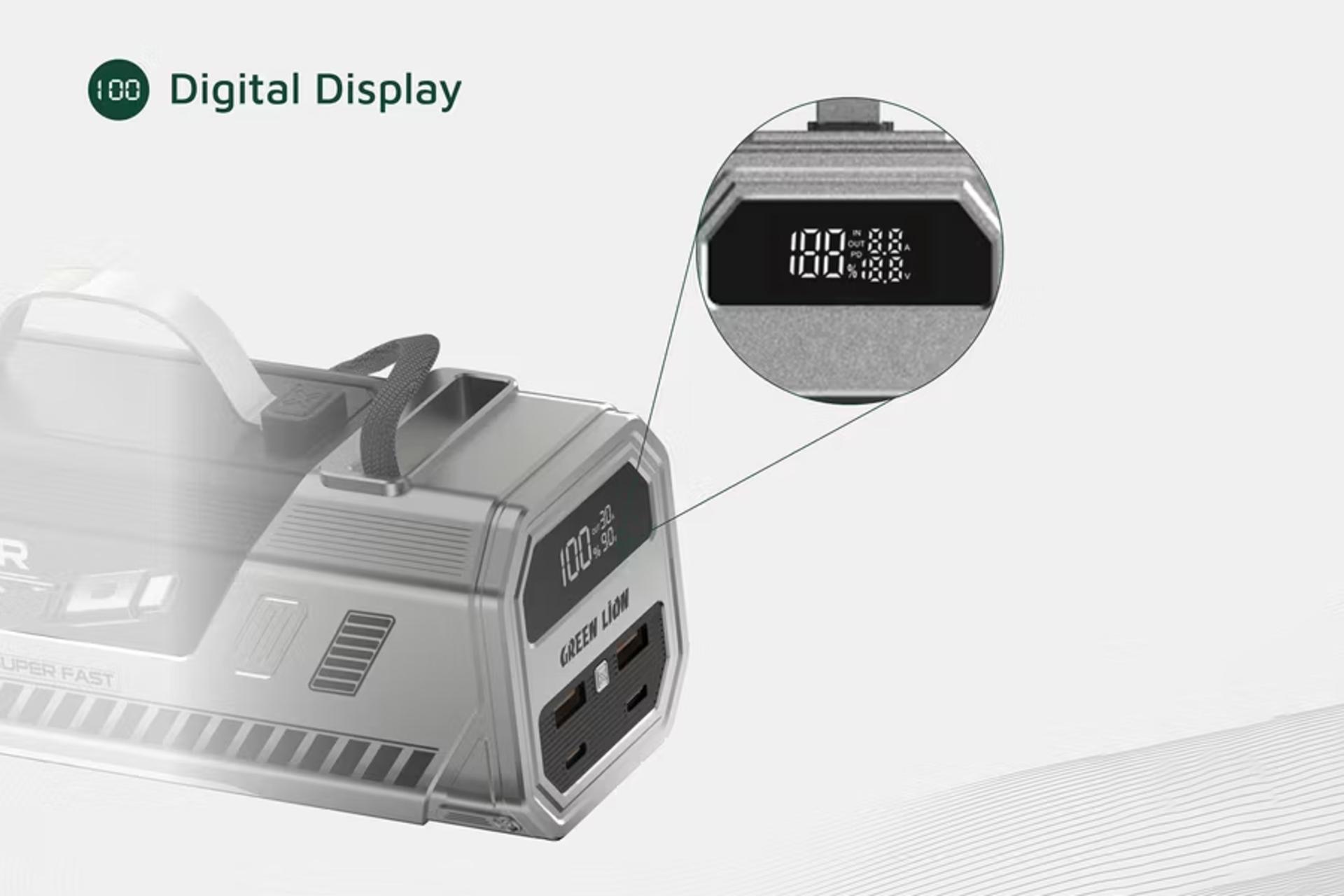 نمایشگر پاور بانک گرین لیون Power Max 100W با ظرفیت 50000 میلی‌آمپر ساعت