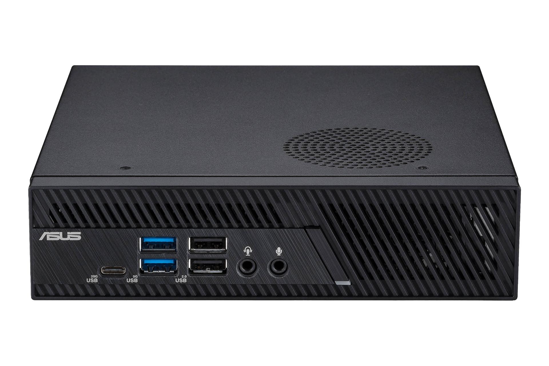 نمای جلوی کامپیوتر کوچک PB63 ایسوس / ASUS PB63 با نمایش درگاه‌های پنل جلو رنگ مشکی