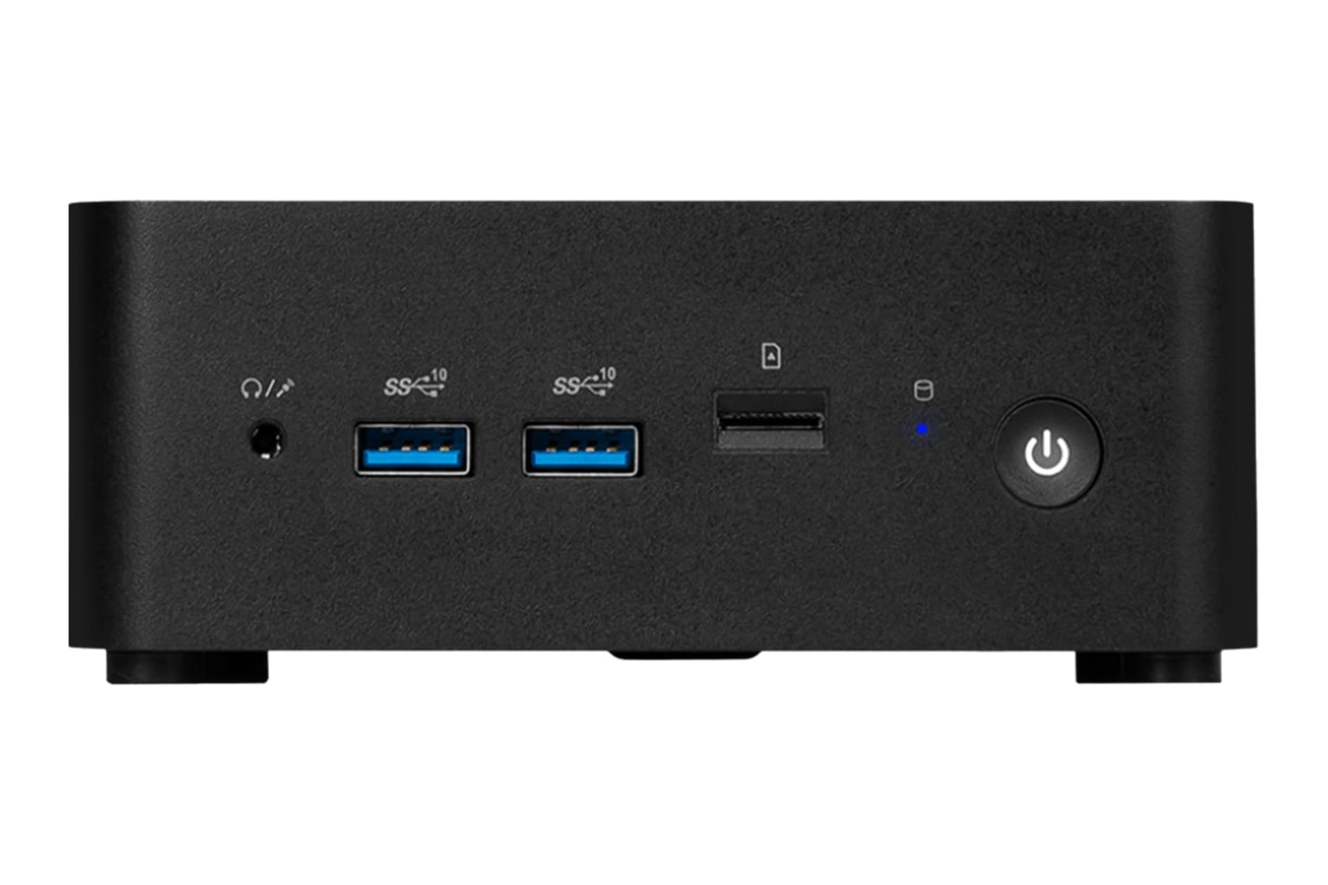 نمای پنل جلو کامپیوتر کوچک Cubi NUC 1M ام اس آی با نمایش درگاه‌ها