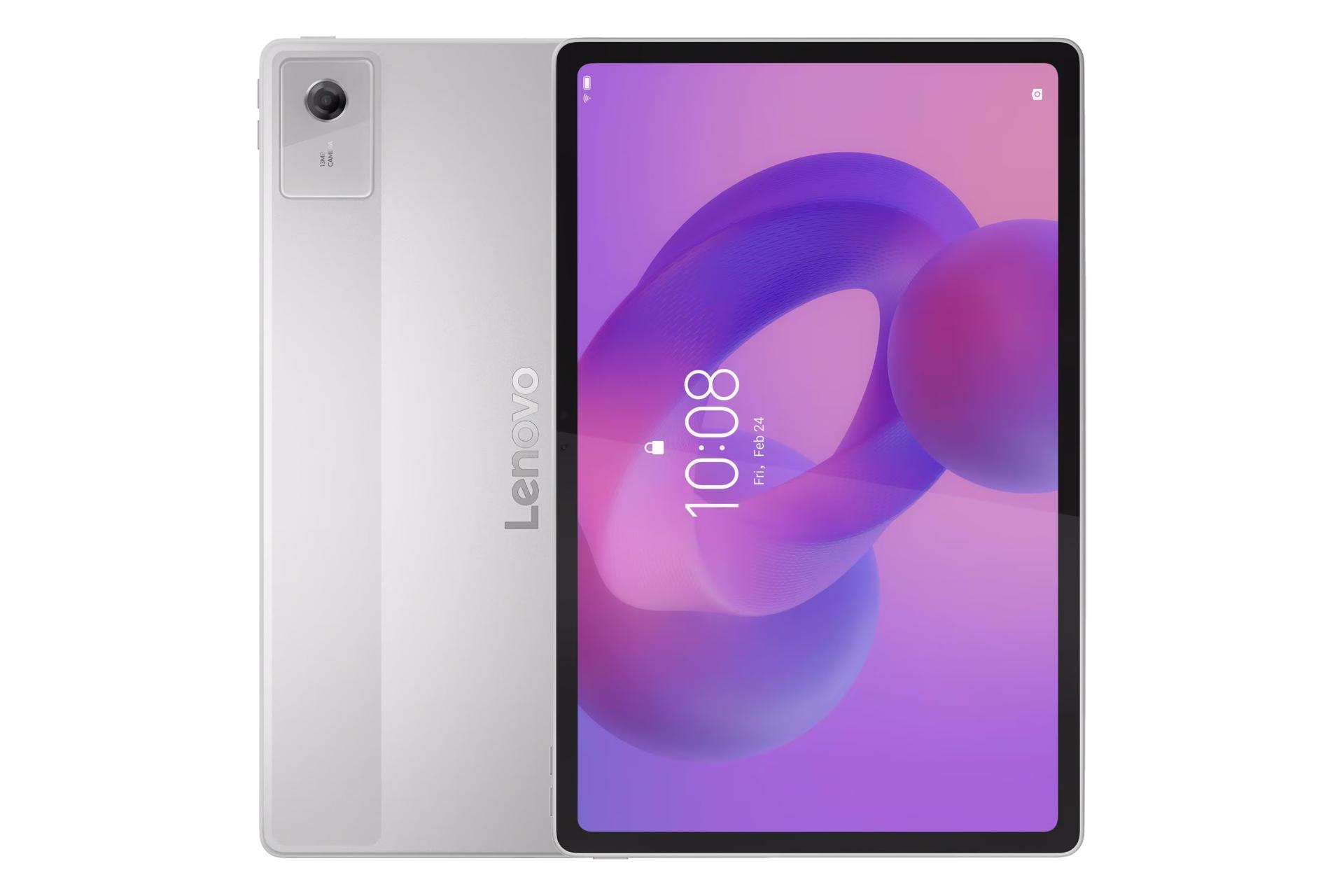 نمای کلی تبلت Idea تب پلاس لنوو / Lenovo Idea Tab Plus با نمایشگر روشن و نمایش دوربین و لوگوی پنل پشت