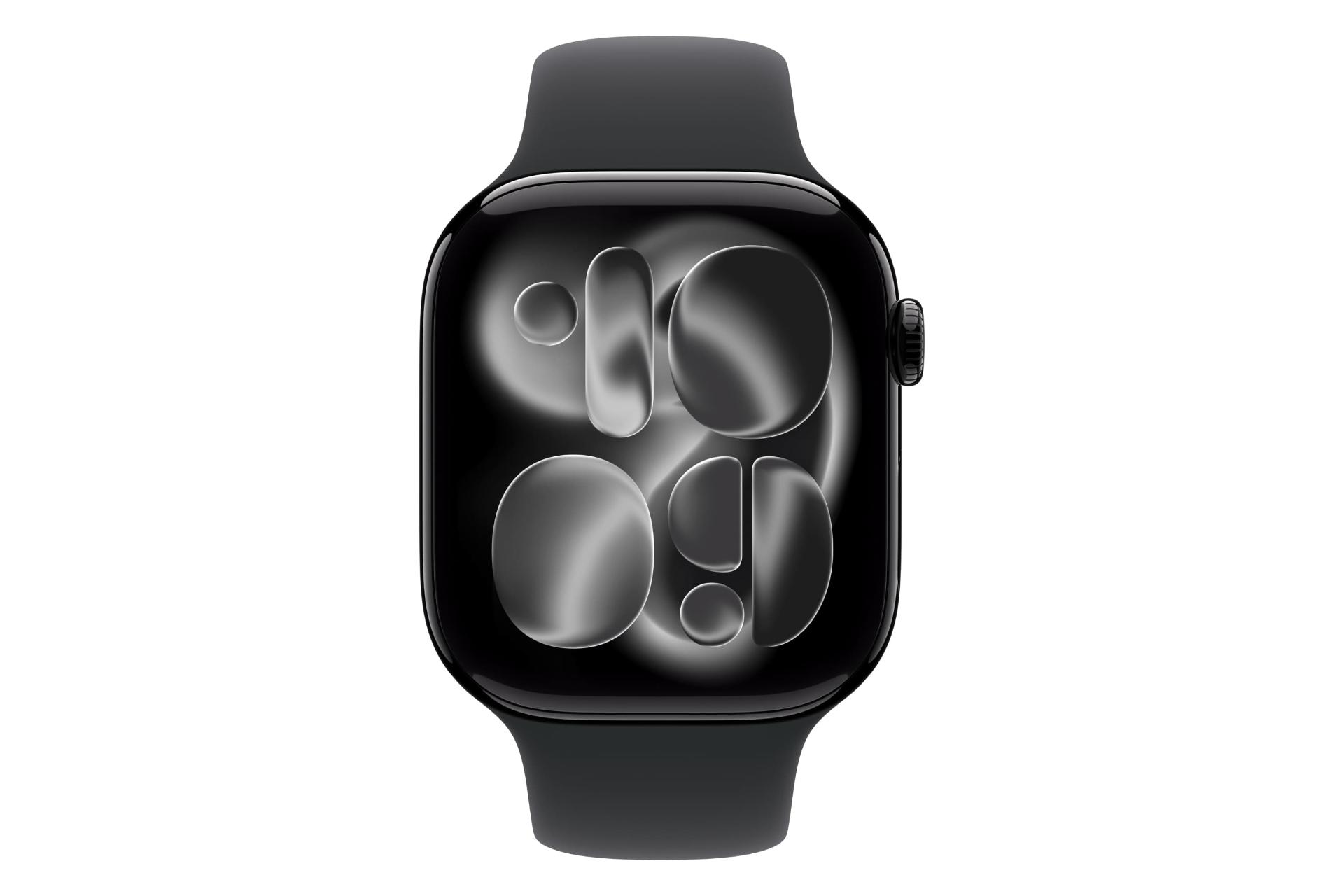 ساعت هوشمند اپل واچ سری 11 آلومینیوم مدل 46 میلی‌متری مشکی از نمای روبرو / Apple Watch Series 11 46mm Aluminum