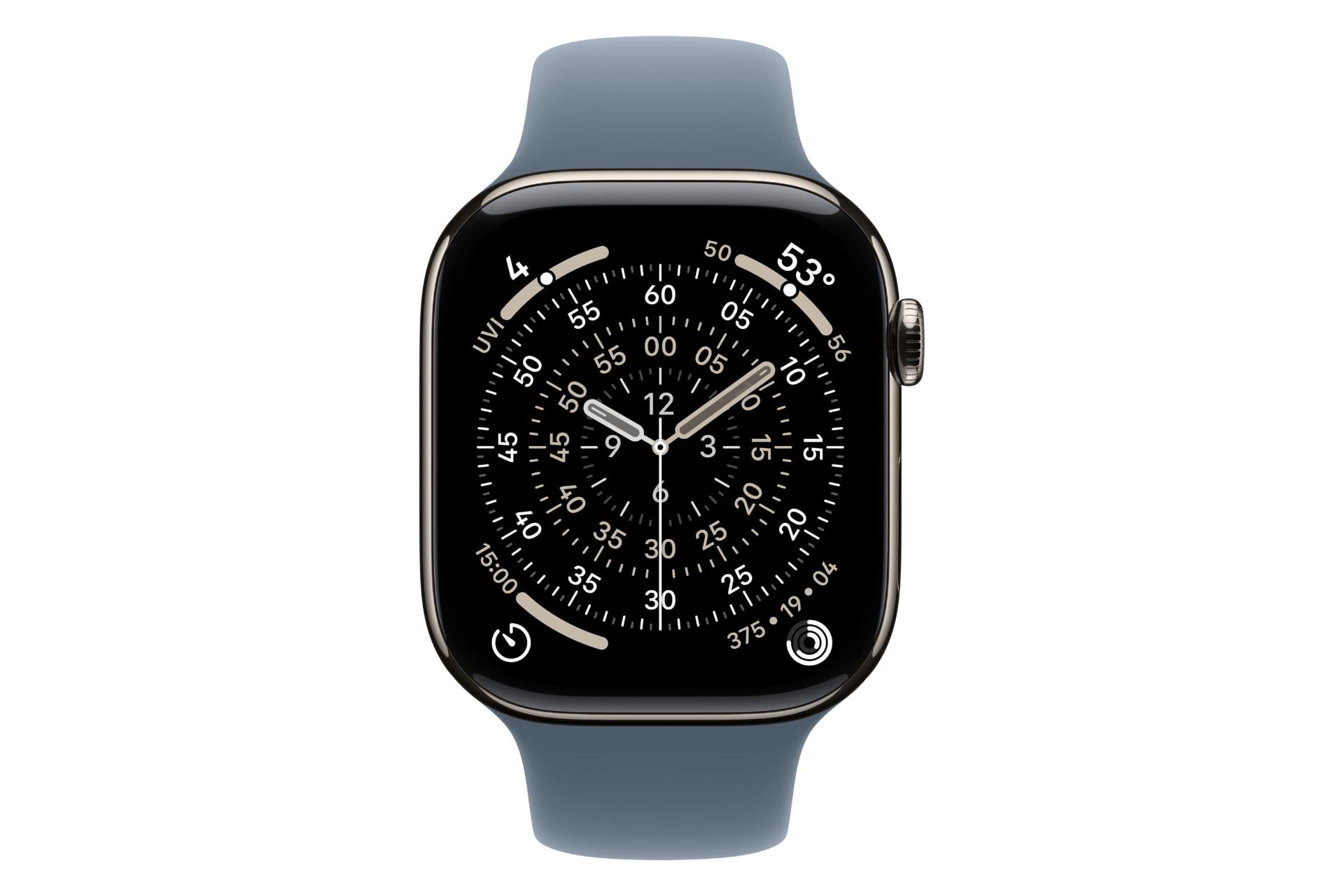 اپل واچ سری 11 تیتانیوم مدل 46 میلی‌متری خاکستری از نمای روبرو / Apple Watch Series 11 46mm Titanium