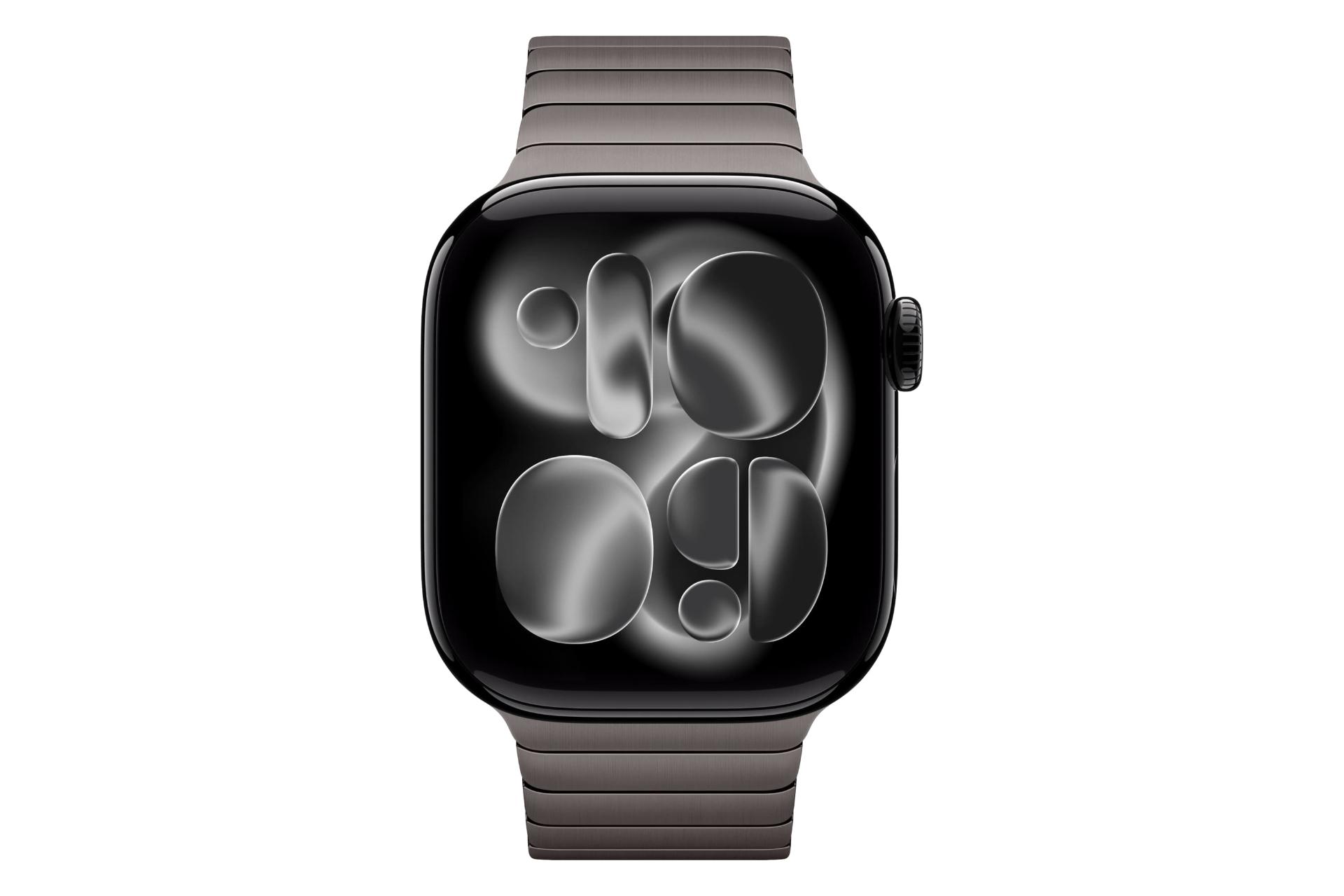 ساعت هوشمند اپل واچ سری 11 آلومینیوم مدل 42 میلی‌متری مشکی از نمای روبرو / Apple Watch Series 11 42mm Aluminum