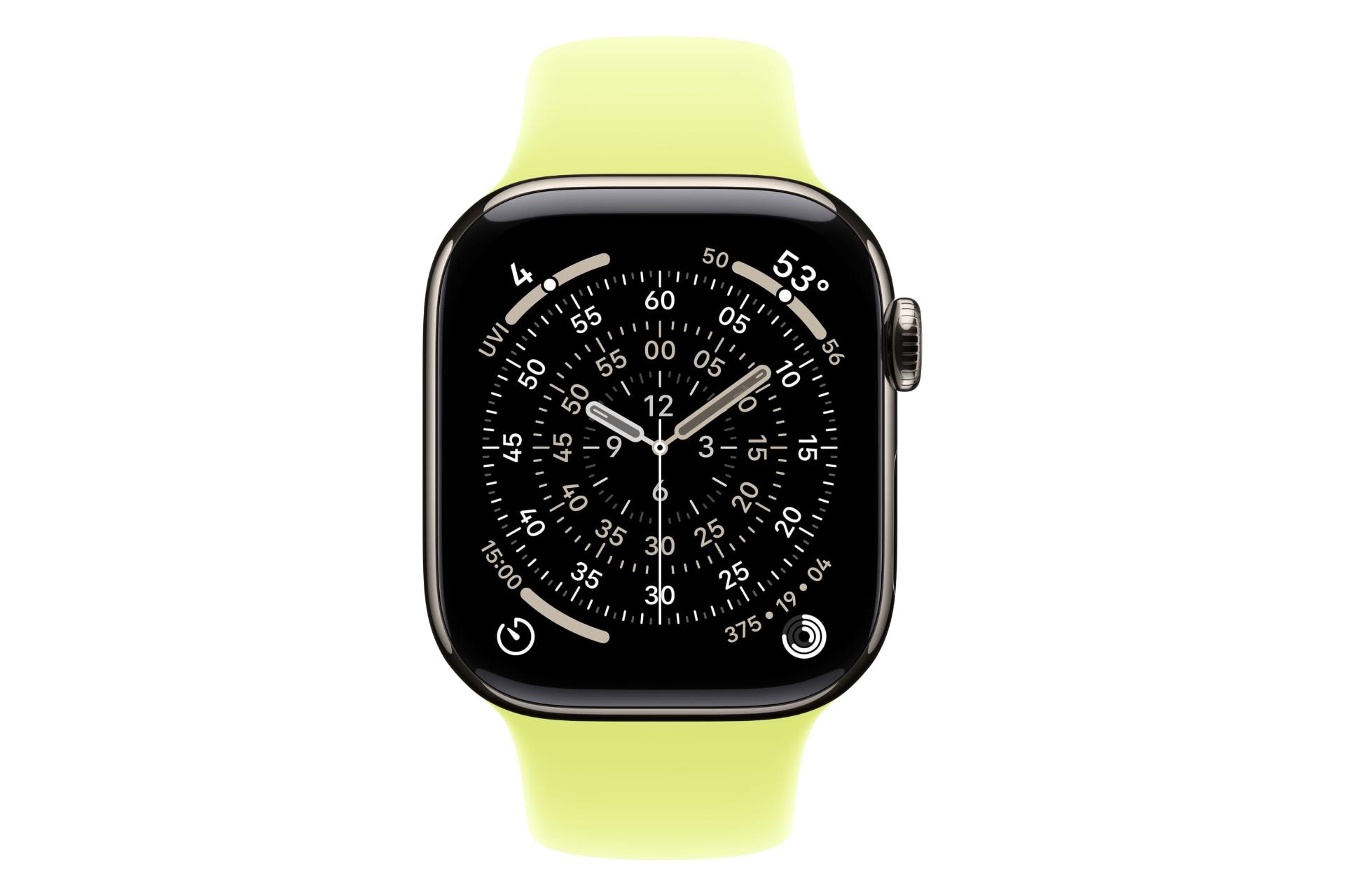 ساعت هوشمند اپل واچ سری 11 تیتانیوم مدل 42 میلی‌متری خاکستری از نمای روبرو / Apple Watch Series 11 42mm Titanium