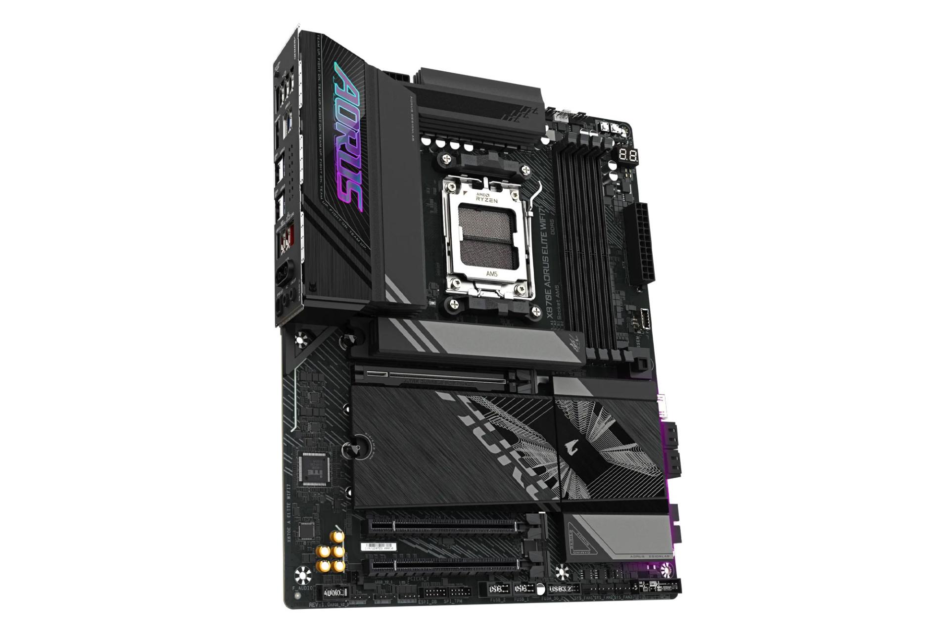 نمای سمت چپ مادربرد گیگابایت X870E AORUS ELITE WIFI7 (rev. 1.0/1.1)