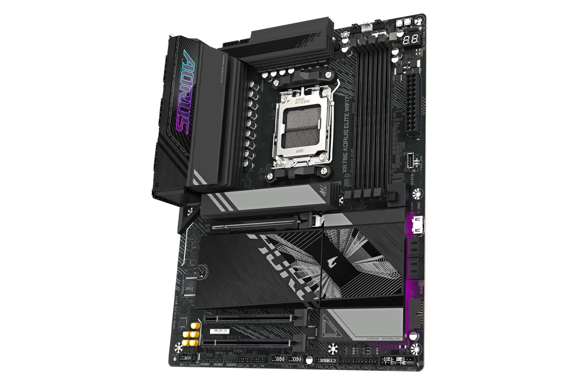 نمای سمت راست مادربرد گیگابایت X870E AORUS ELITE WIFI7 (rev. 1.0/1.1)