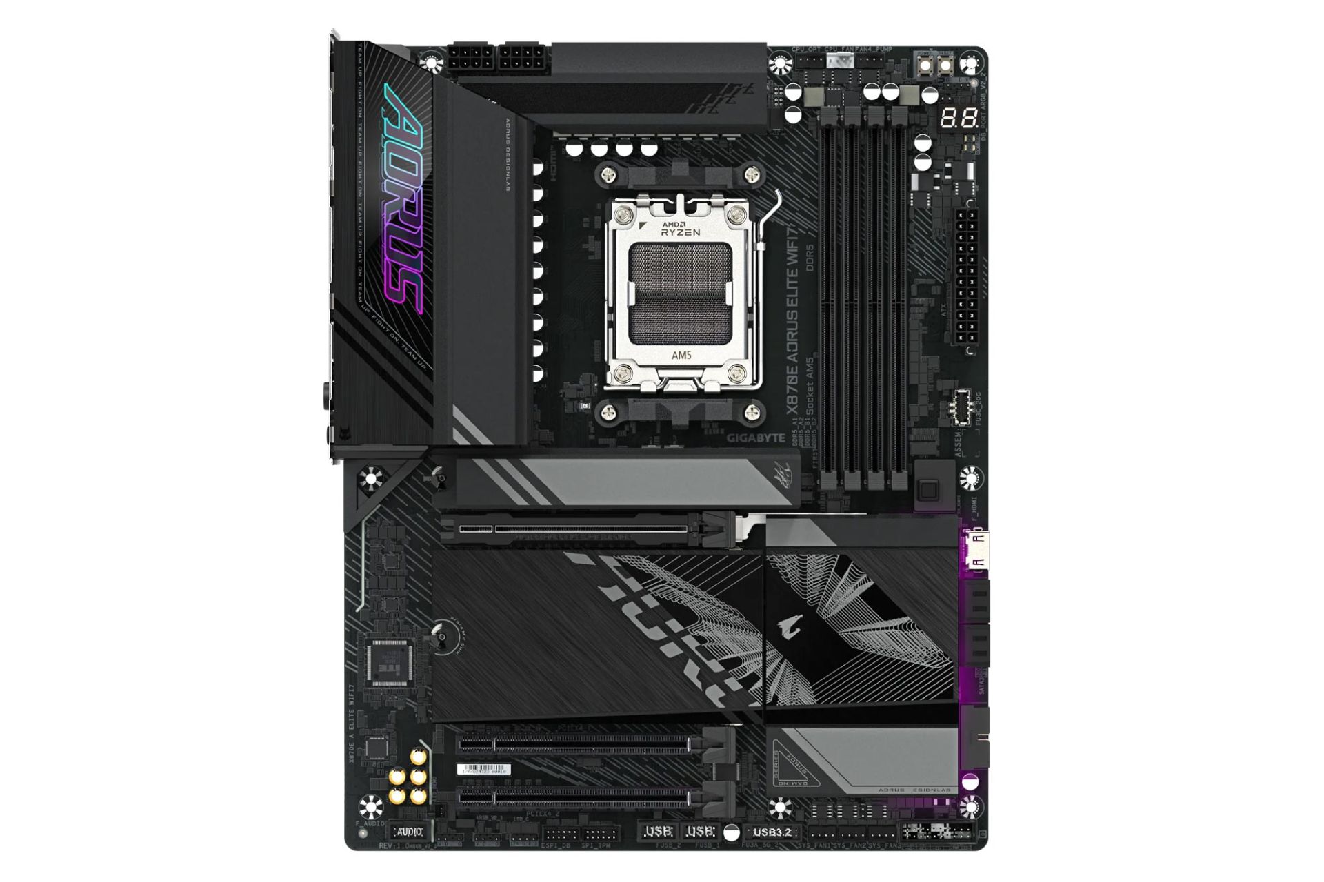 مادربرد گیگابایت X870E AORUS ELITE WIFI7 (rev. 1.0/1.1) نمای روبرو