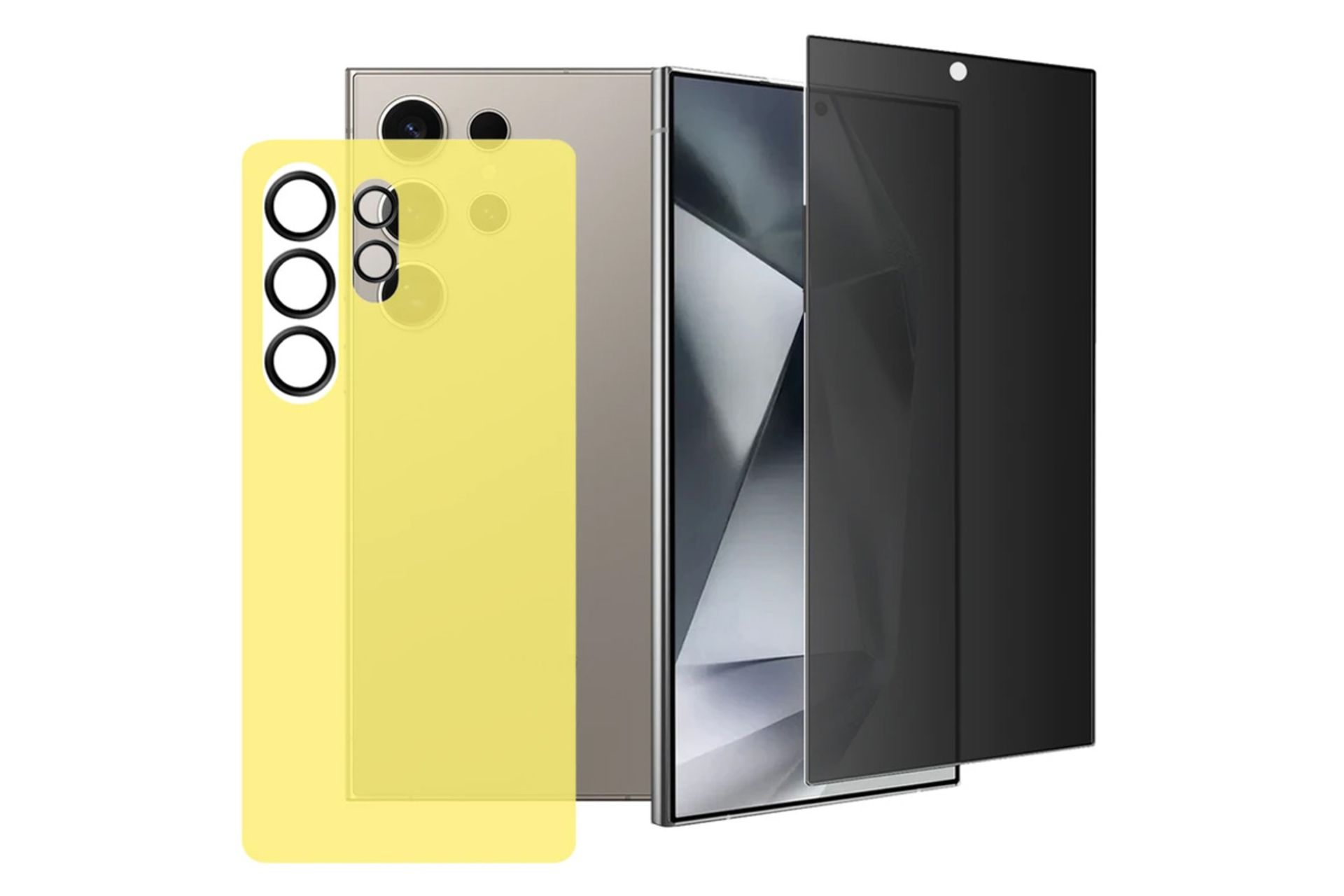 محافظ صفحه نمایش گوشی آکوآرا مدل Privacy-Back-Ring مناسب سامسونگ Galaxy S25 Ultra به همراه محافظ پشت گوشی و لنز دوربین