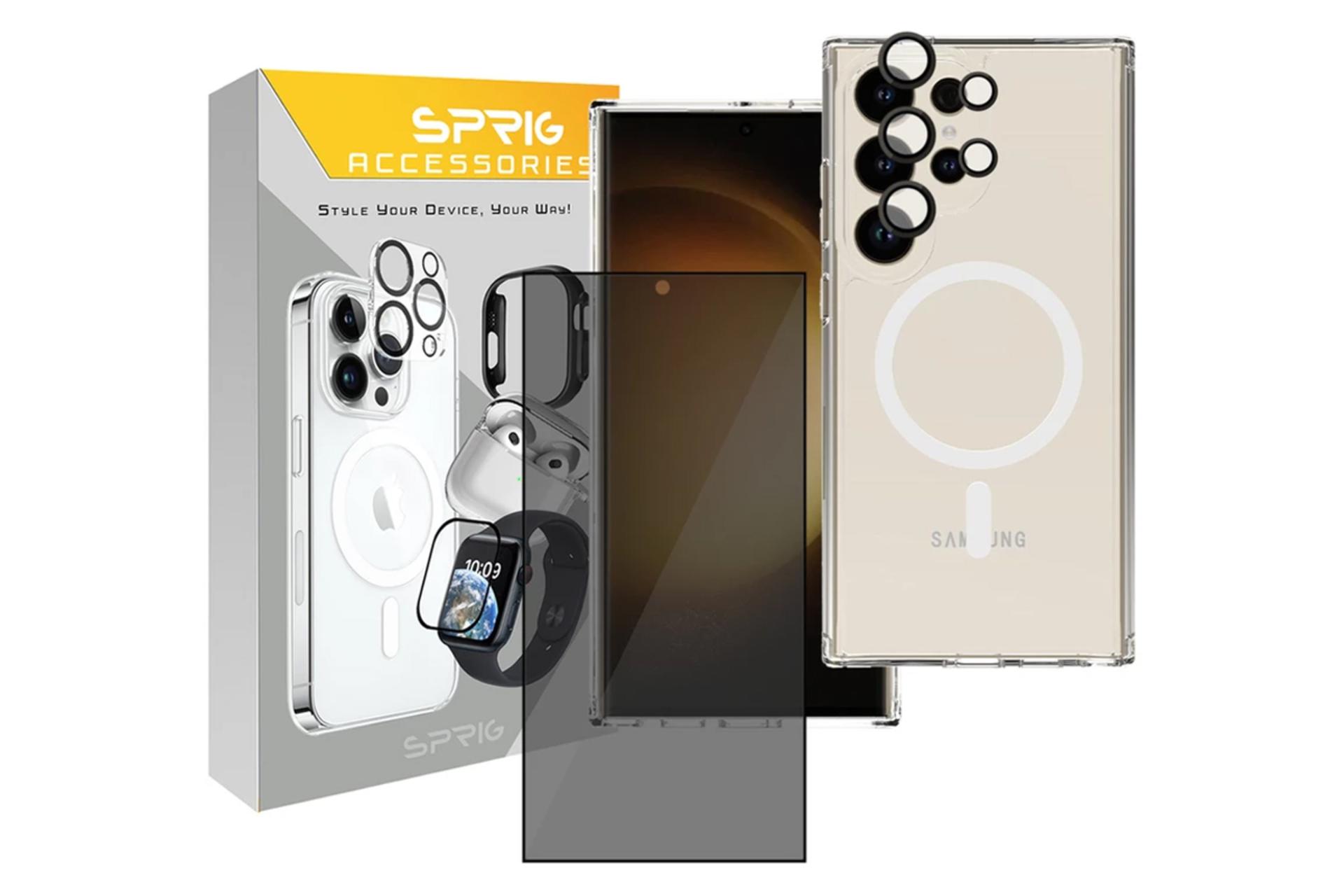 جعبه قاب گوشی اسپریگ مدل Magsafe Privacy Protect مناسب سامسونگ Galaxy S24 Ultra همراه با محافظ لنز و صفحه نمایش