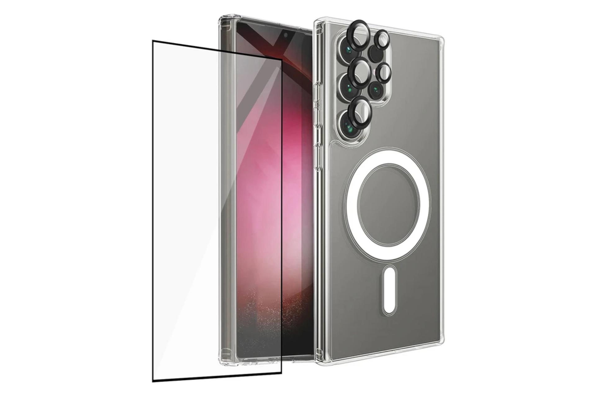 قاب گوشی اسپریگ مدل Magsafe Full Ring مناسب سامسونگ Galaxy S25 Ultra همراه با محافظ لنز و صفحه نمایش