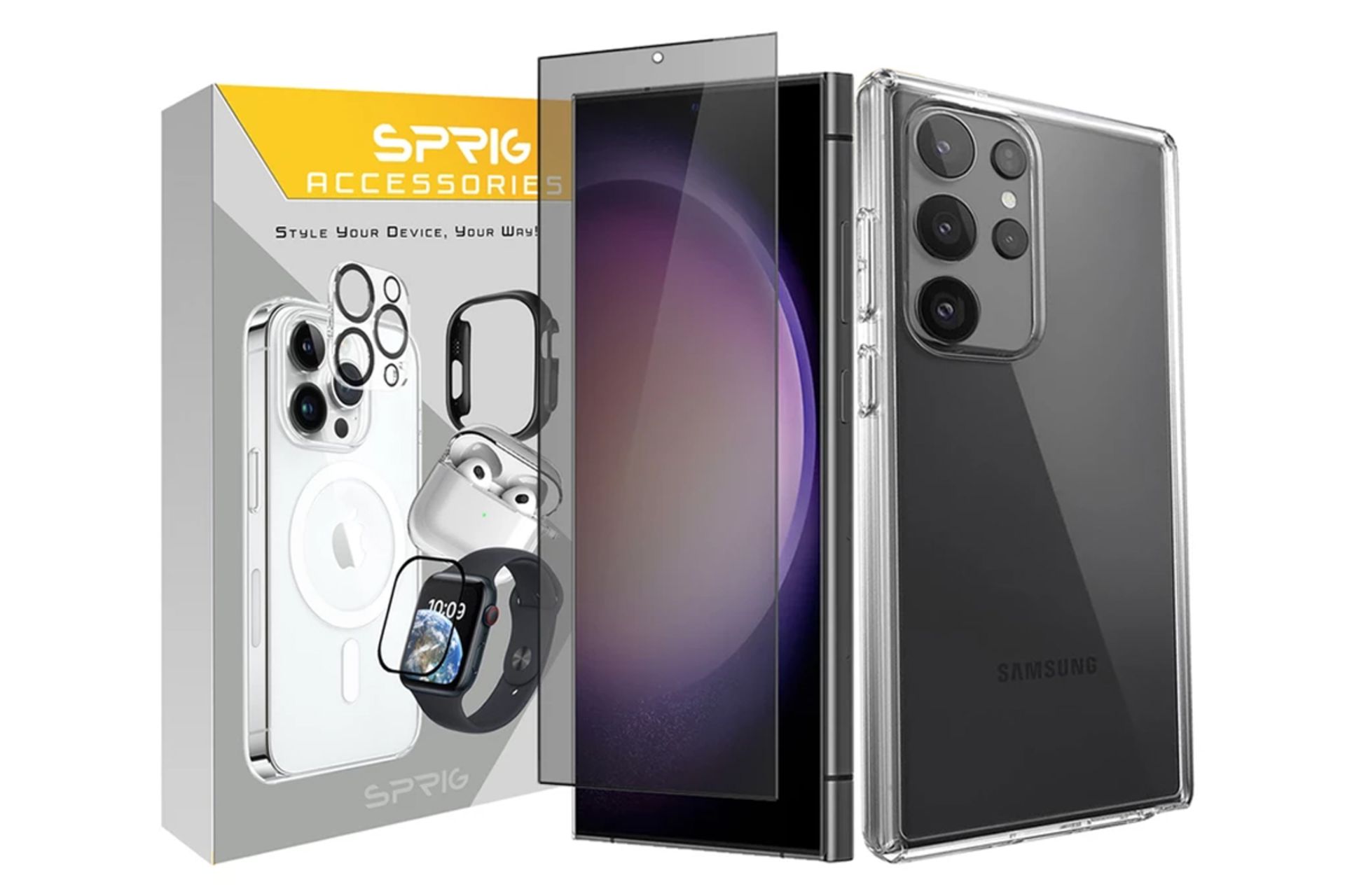 جعبه قاب گوشی اسپریگ مدل ClR Privacy مناسب سامسونگ Galaxy S24 Ultra همراه با محافظ صفحه نمایش