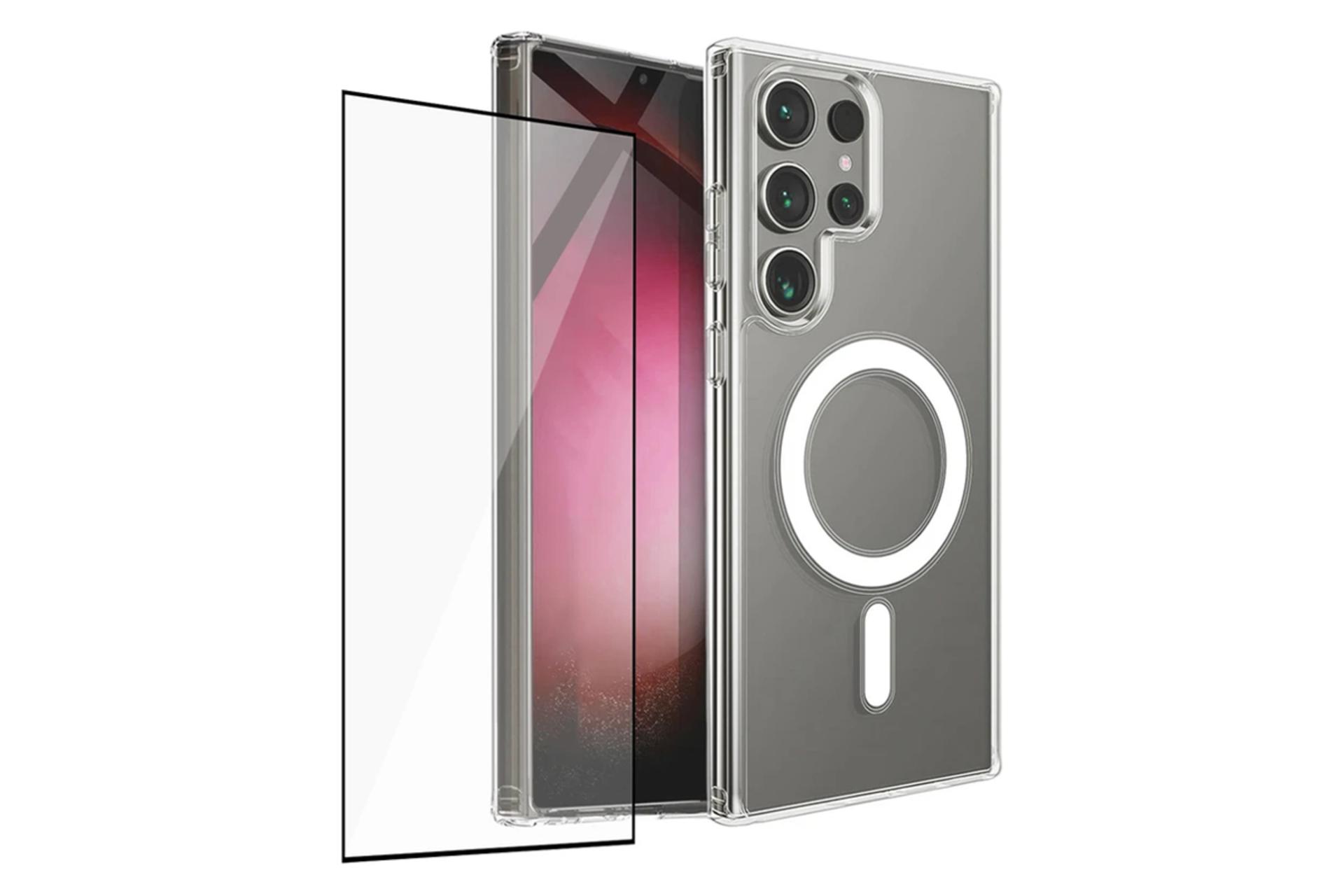 قاب گوشی اسپریگ مدل Clear Magsafe مناسب سامسونگ Galaxy S25 Ultra همراه با محافظ صفحه نمایش