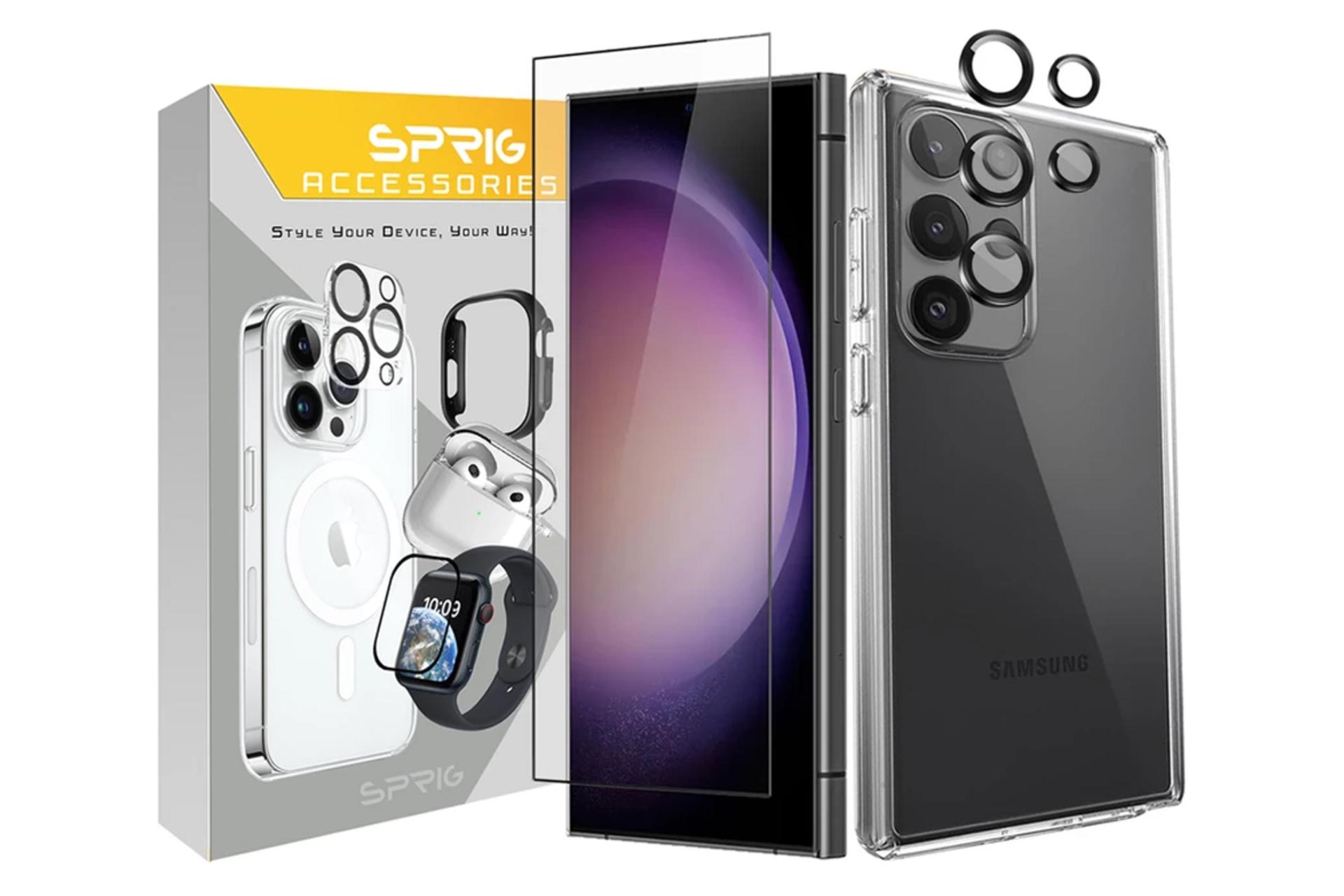 جعبه قاب گوشی اسپریگ مدل CLFL-Ring مناسب سامسونگ Galaxy S24 Ultra همراه با محافظ لنز و صفحه نمایش