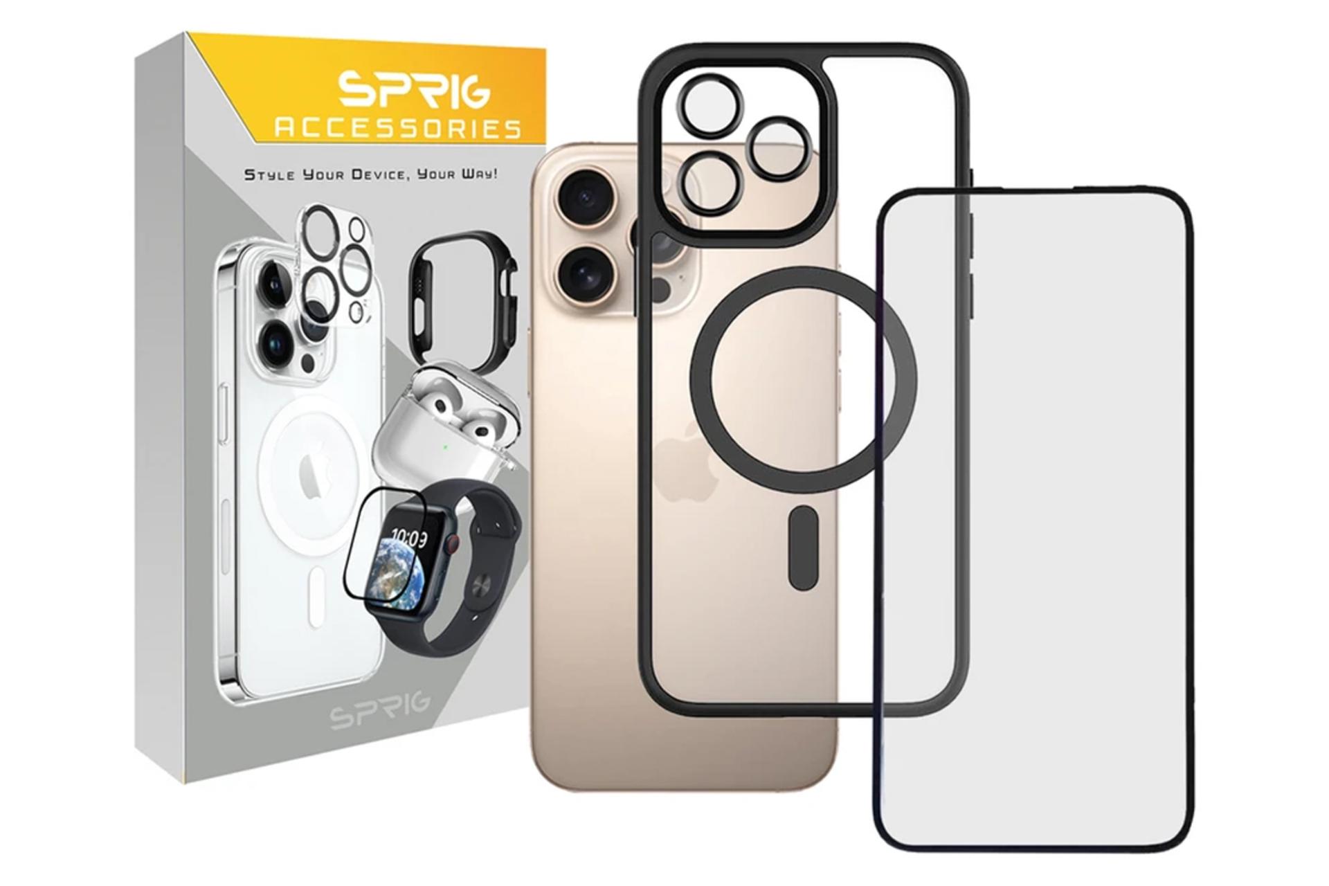 جعبه قاب گوشی اسپریگ مدل BRD Magsafe-Ring مناسب اپل iPhone 15 Pro Max همراه با محافظ لنز و صفحه نمایش