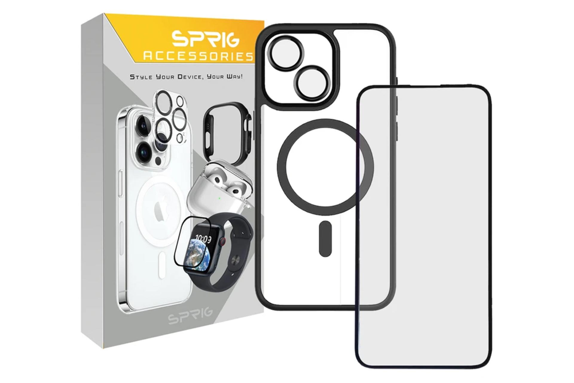 جعبه قاب گوشی اسپریگ مدل BRD Magsafe-Ring مناسب اپل iPhone 15 همراه با محافظ لنز و صفحه نمایش
