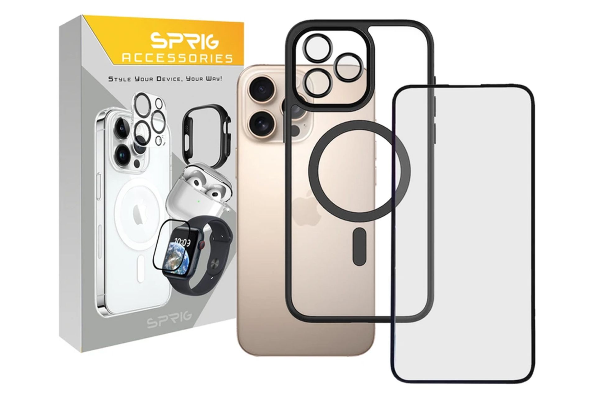 جعبه قاب گوشی اسپریگ مدل BRD Magsafe-Ring مناسب اپل iPhone 16 Pro همراه با محافظ لنز و صفحه نمایش