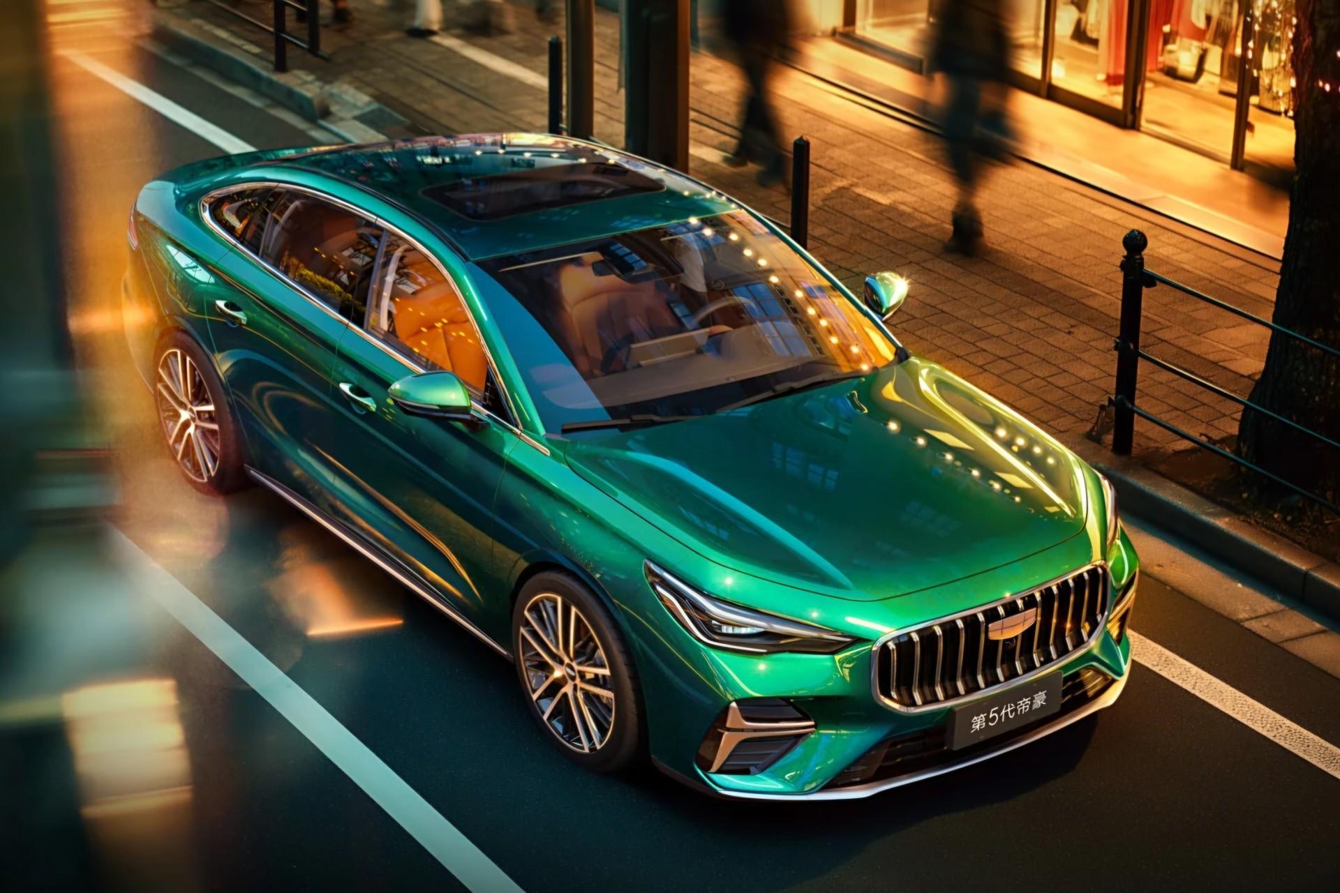 نمای سه‌چهارم جلو خودرو جیلی امگرند از بالا