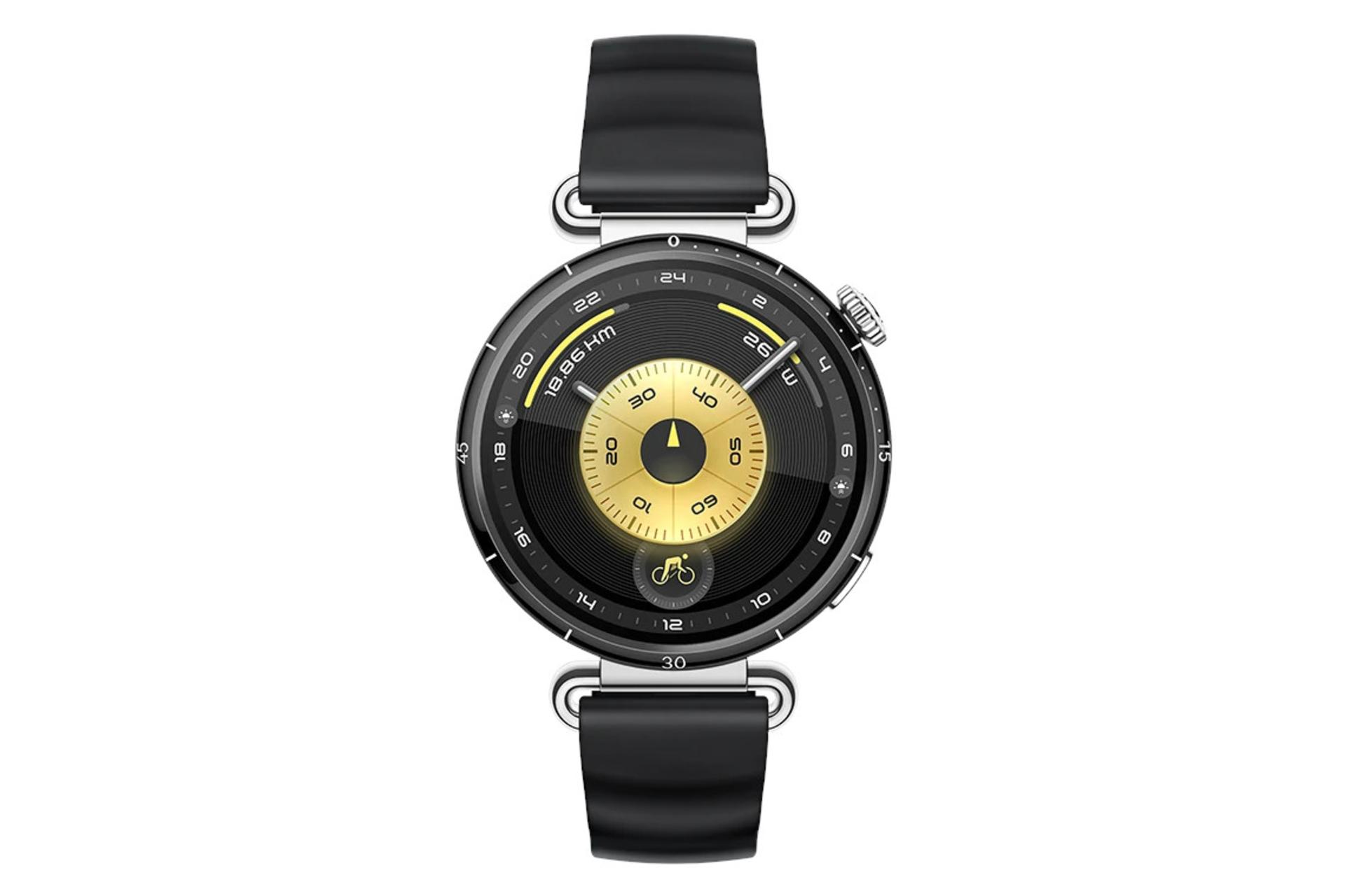 ساعت هوشمند هواوی واچ GT 6 نسخه 41 میلی‌متری نقره ای با بند مشکی از نمای روبرو / Huawei Watch GT 6 41mm