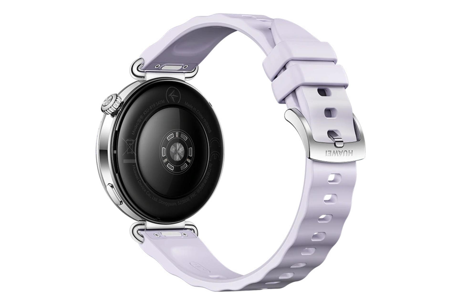 پشت ساعت هوشمند هواوی واچ GT 6 نسخه 41 میلی‌متری نقره ای با بند ارغوانی / Huawei Watch GT 6 41mm