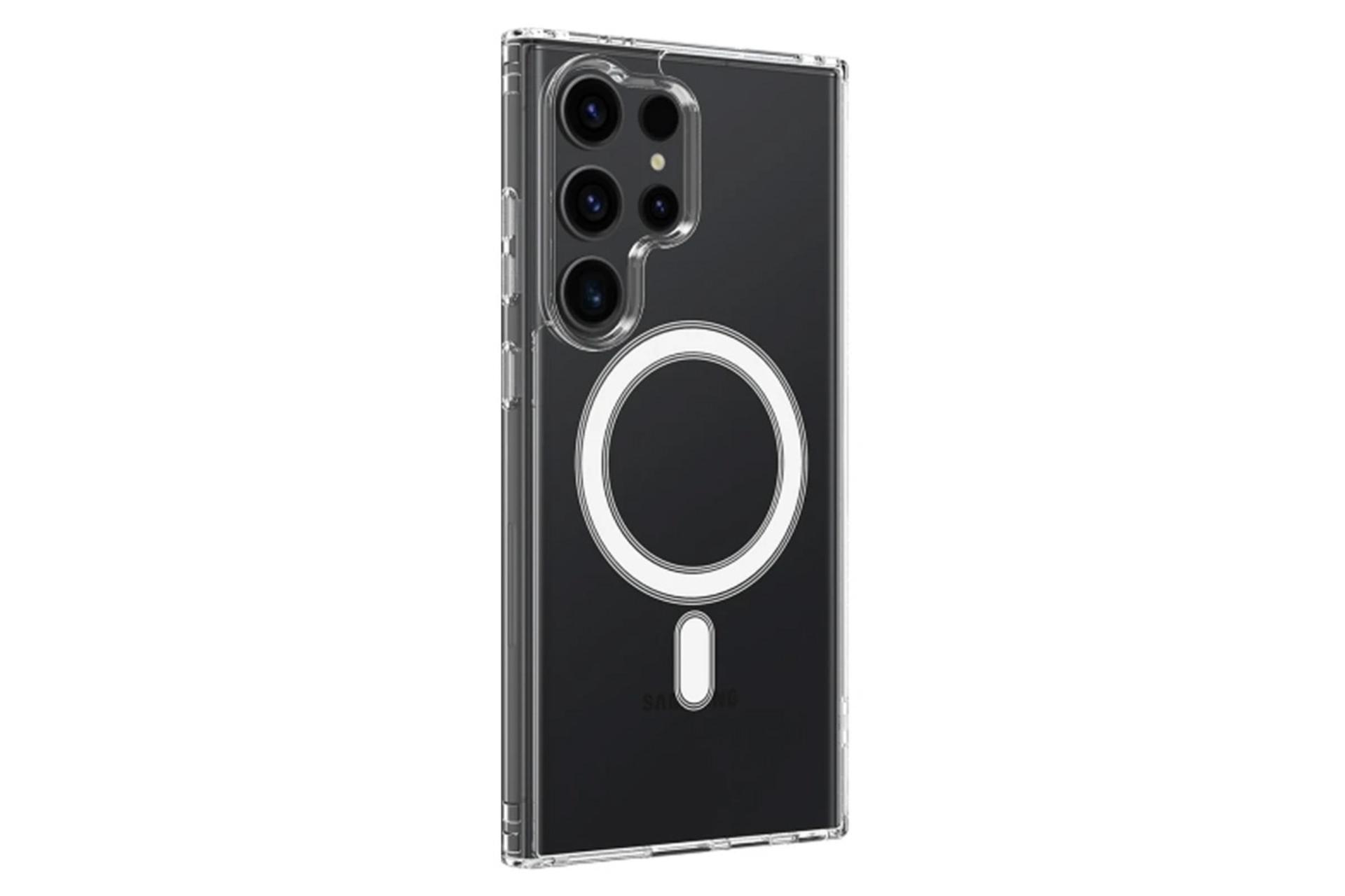 نمای پشت قاب گوشی اسپریگ مدل MG-safe-Ring مناسب سامسونگ Galaxy S24 Ultra همراه با محافظ لنز