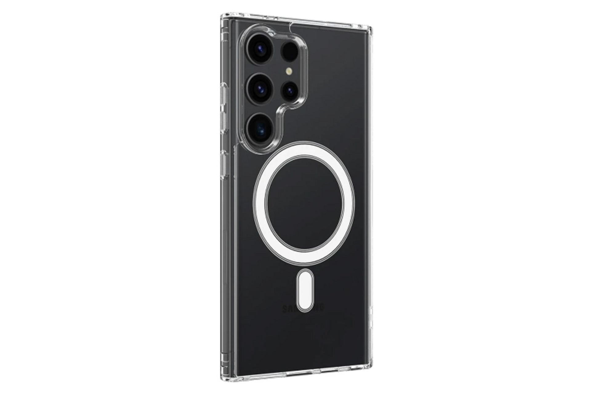 نمای پشت قاب گوشی اسپریگ مدل MG-safe-Ring مناسب سامسونگ Galaxy S24 Ultra همراه با محافظ لنز